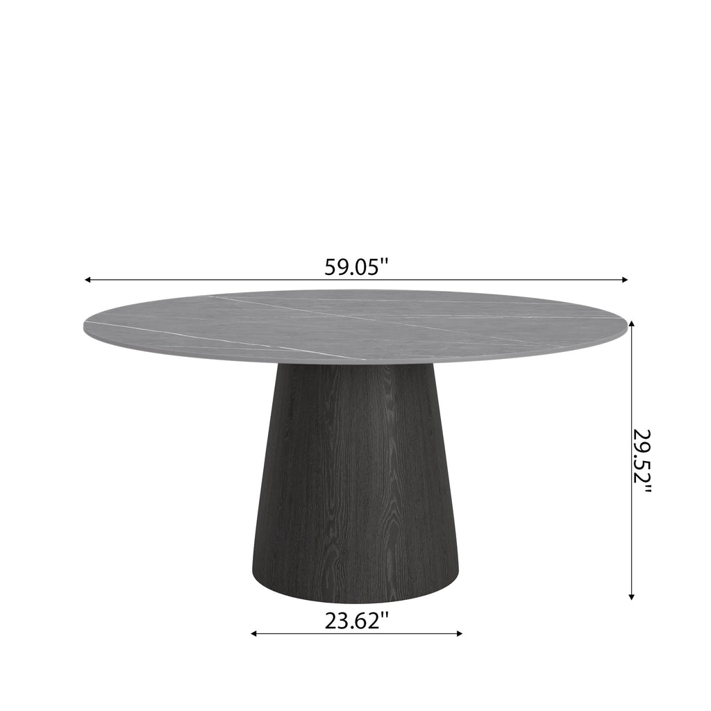 Calen Black Solid Wood Pedestal Round Dining Table with Grey Stone Top - image 9