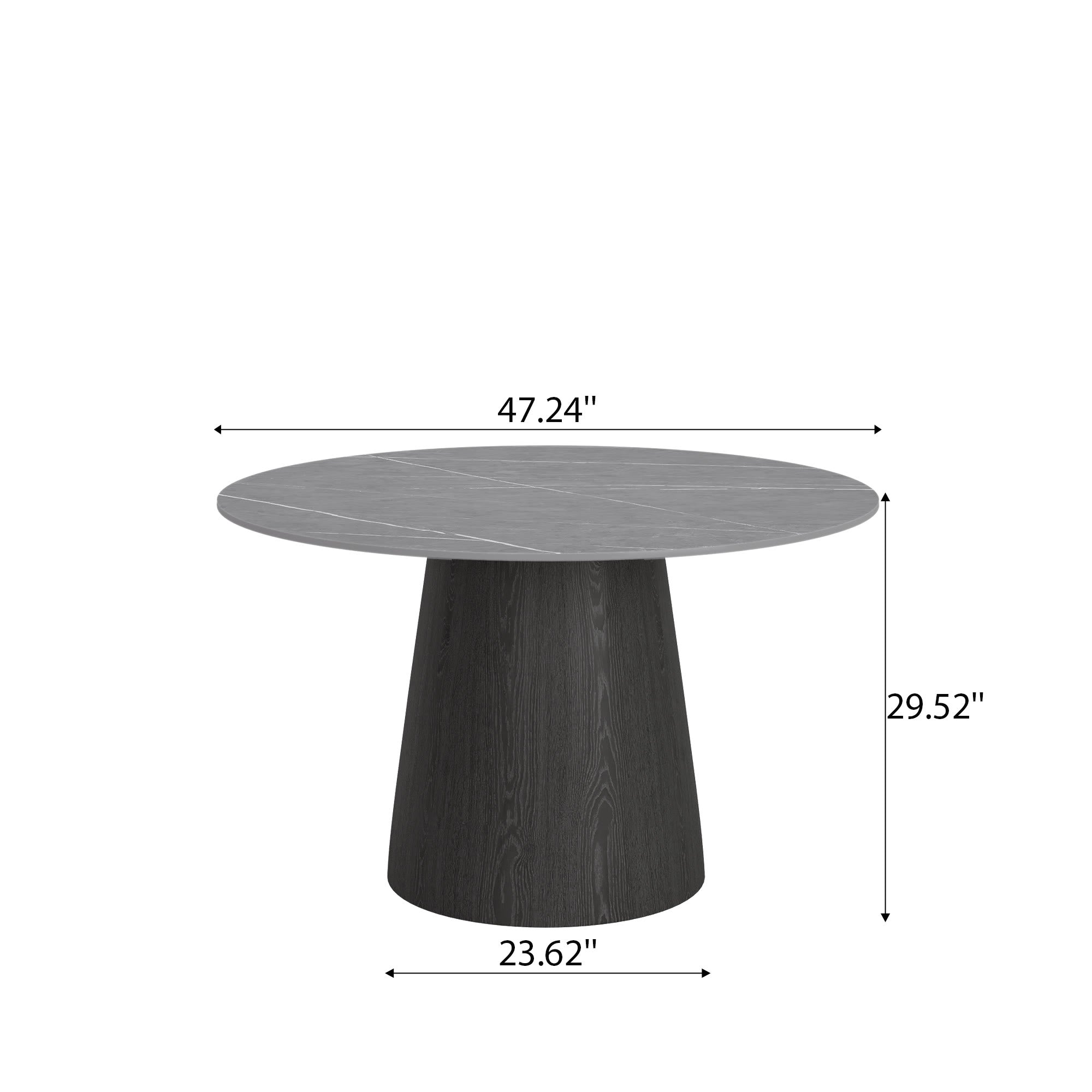 Calen Black Solid Wood Pedestal Round Dining Table with Grey Stone Top - image 7