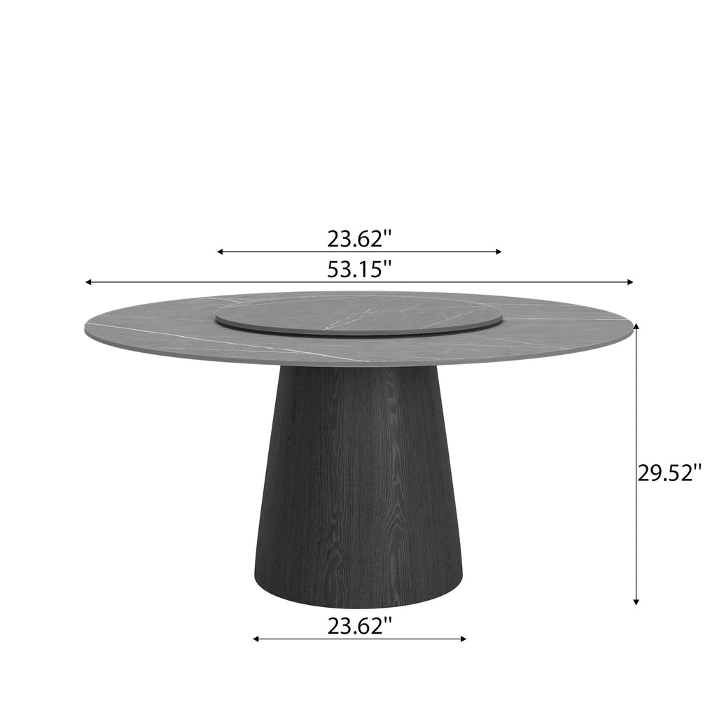 Calen Black Solid Wood Pedestal Round Dining Table with Grey Stone Top and Removable Lazy Susan - image 7