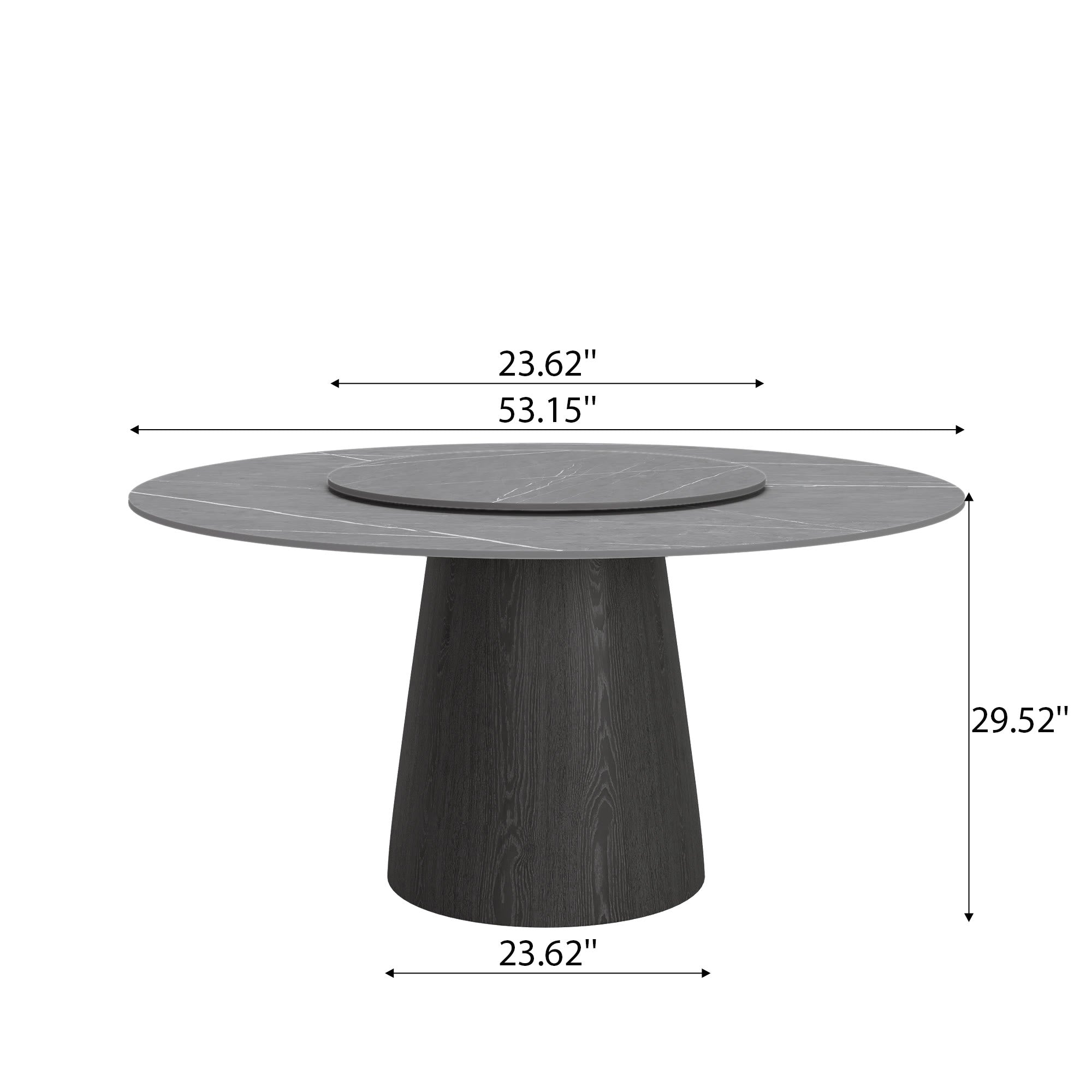 Calen Black Solid Wood Pedestal Round Dining Table with Grey Stone Top and Removable Lazy Susan - image 7