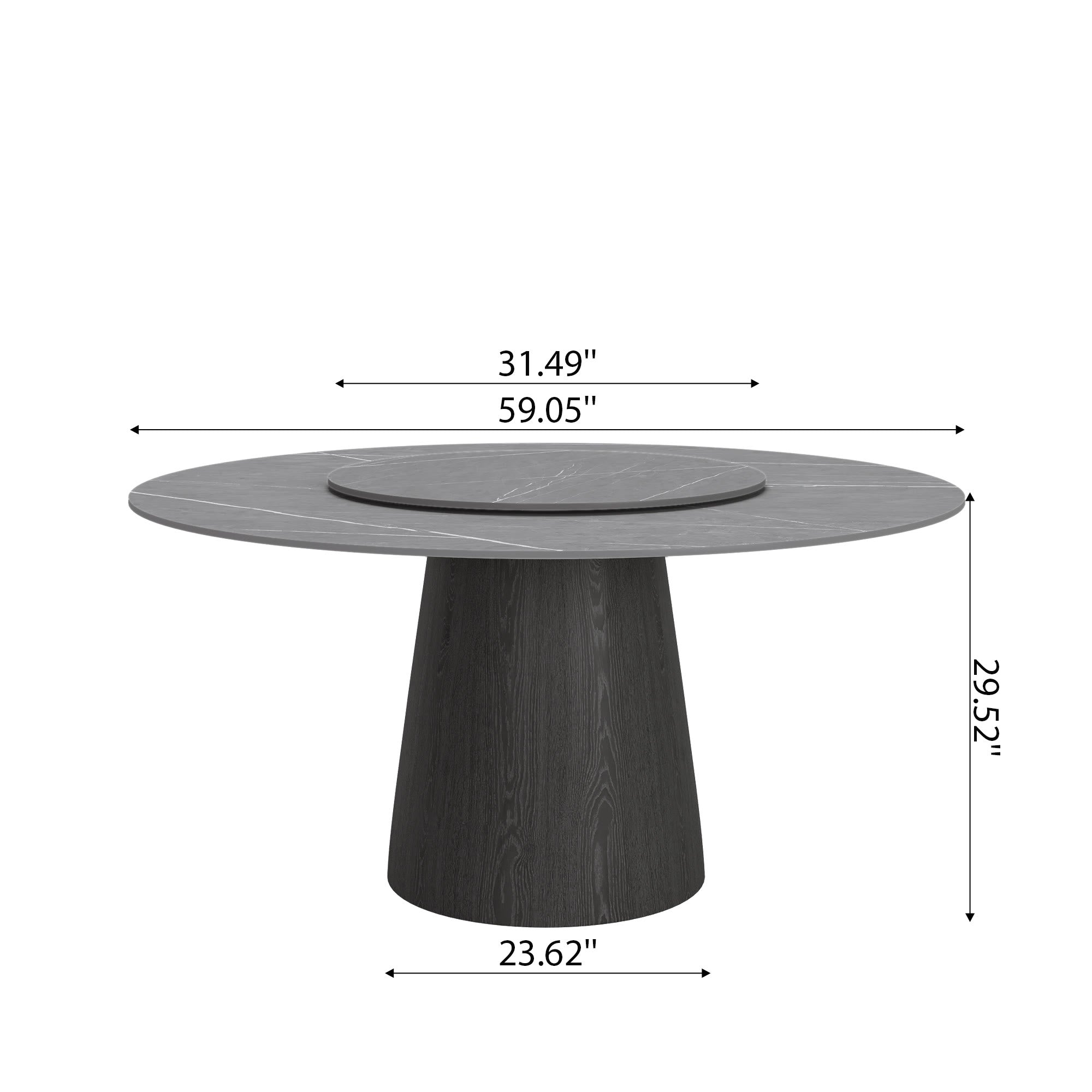 Calen Black Solid Wood Pedestal Round Dining Table with Grey Stone Top and Removable Lazy Susan - image 8