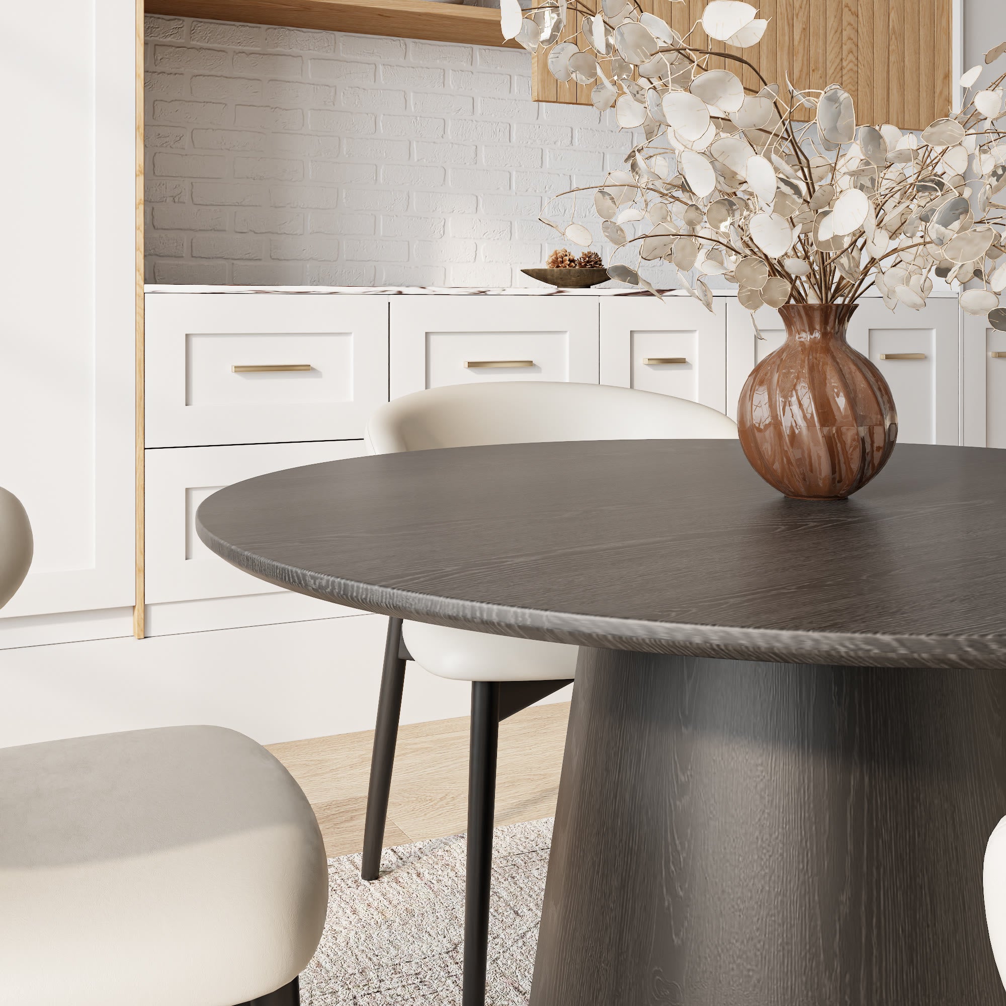 Calen Black Solid Wood Pedestal Round Dining Table with Black Solid Wood Top - image 2