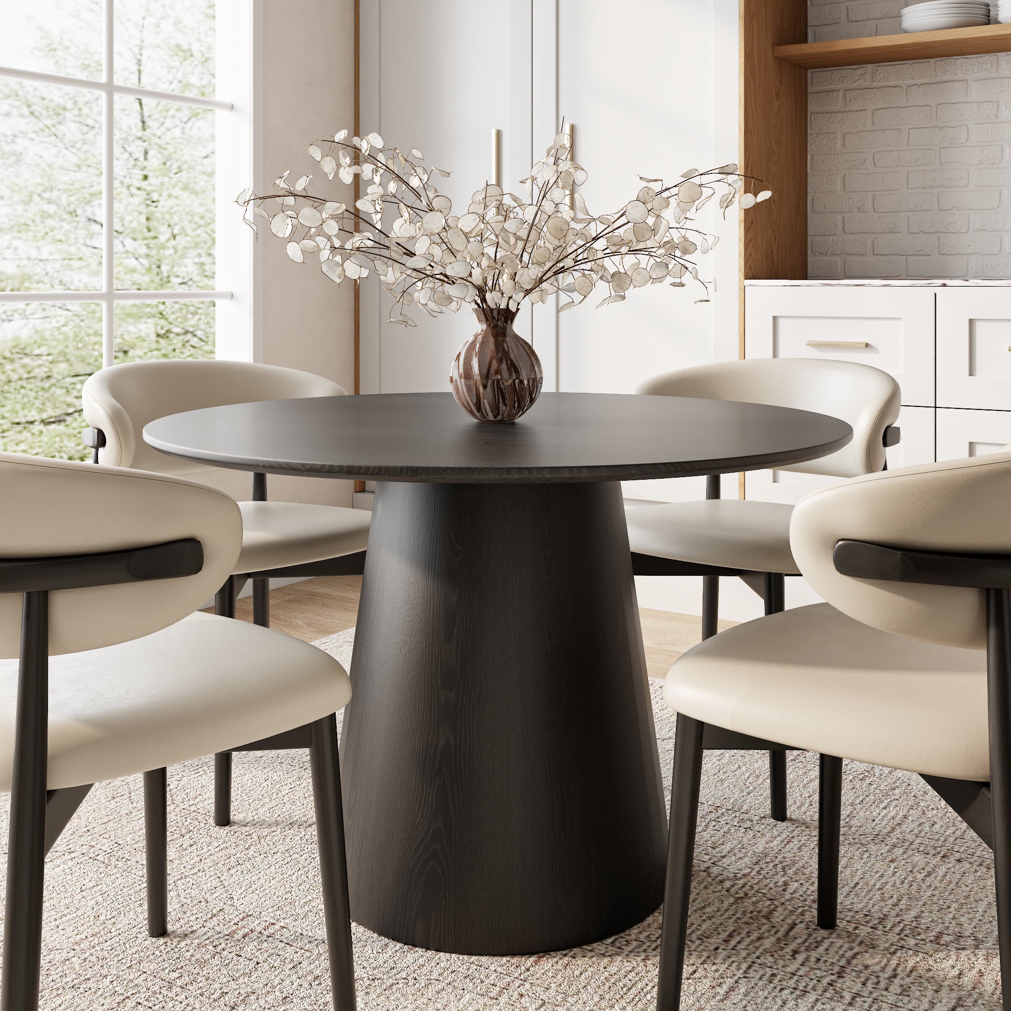 Calen Black Solid Wood Pedestal Round Dining Table with Black Solid Wood Top - 43.31'' W X 43.31'' D X 29.53'' H - image 0