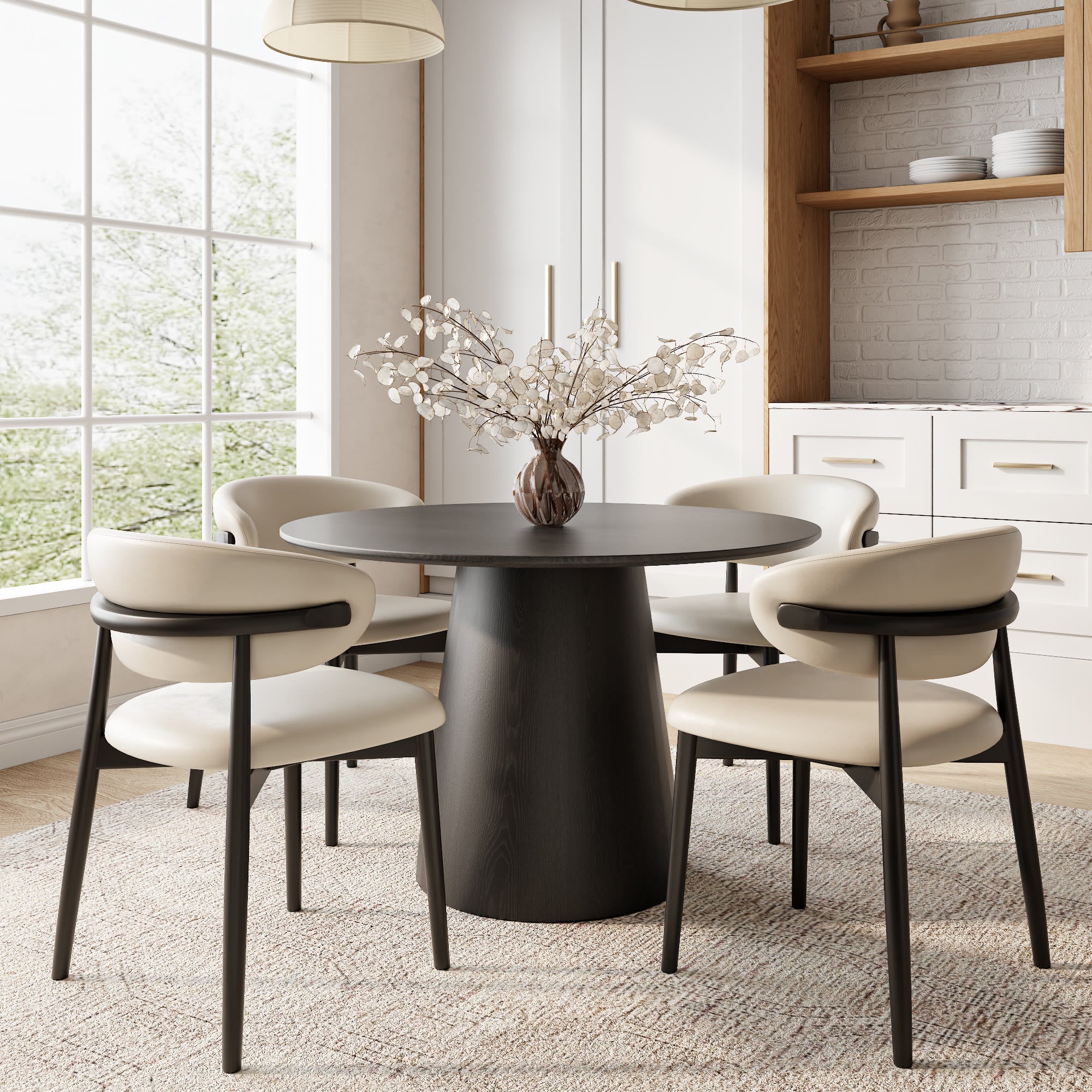 Calen Black Solid Wood Pedestal Round Dining Table with Black Solid Wood Top - image 3