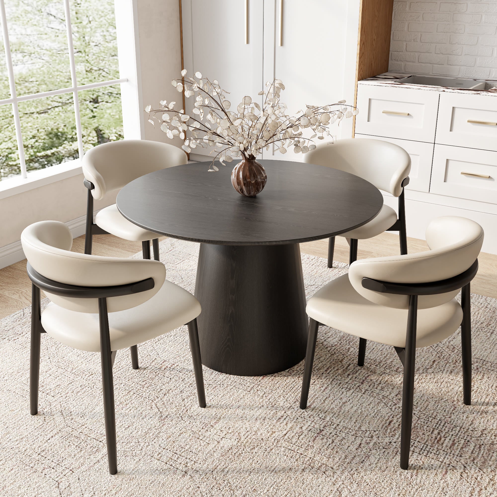 Calen Black Solid Wood Pedestal Round Dining Table with Black Solid Wood Top - image 4
