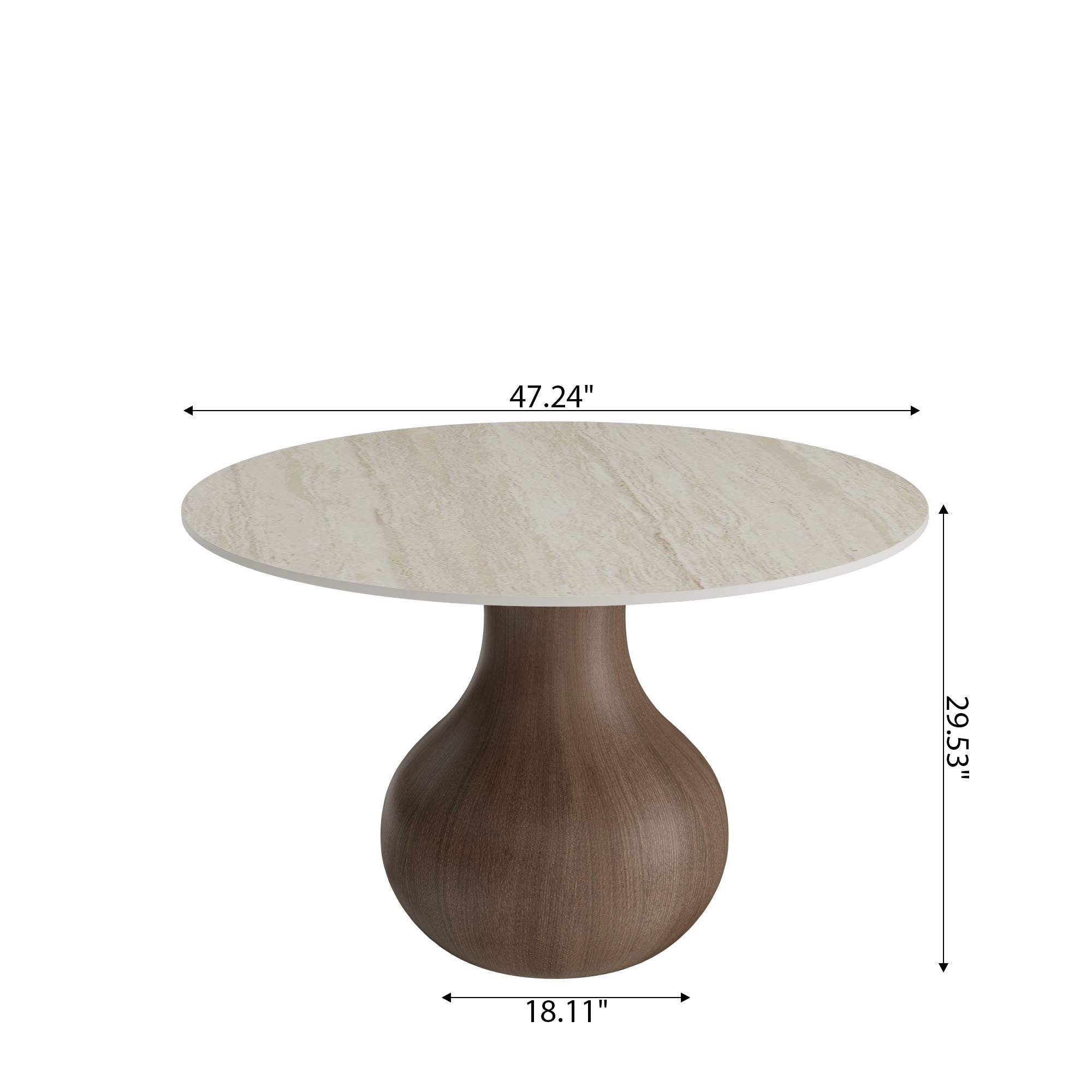 Centria Dark Walnut Solid Wood Pedestal Round Dining Table with Travertine Top - image 8