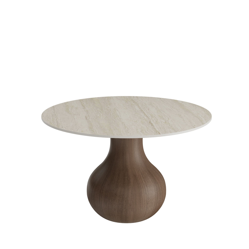 Centria Dark Walnut Solid Wood Pedestal Round Dining Table with Travertine Top - image 1