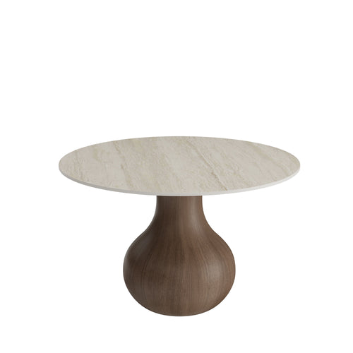 Centria Dark Walnut Solid Wood Pedestal Round Dining Table with Travertine Top - image 1