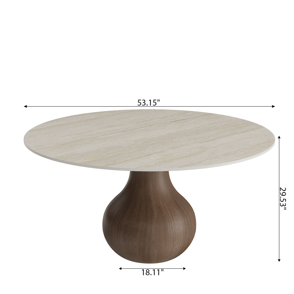 Centria Dark Walnut Solid Wood Pedestal Round Dining Table with Travertine Top - image 9