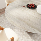 Centria Dark Walnut Solid Wood Pedestal Round Dining Table with Travertine Top - image 3