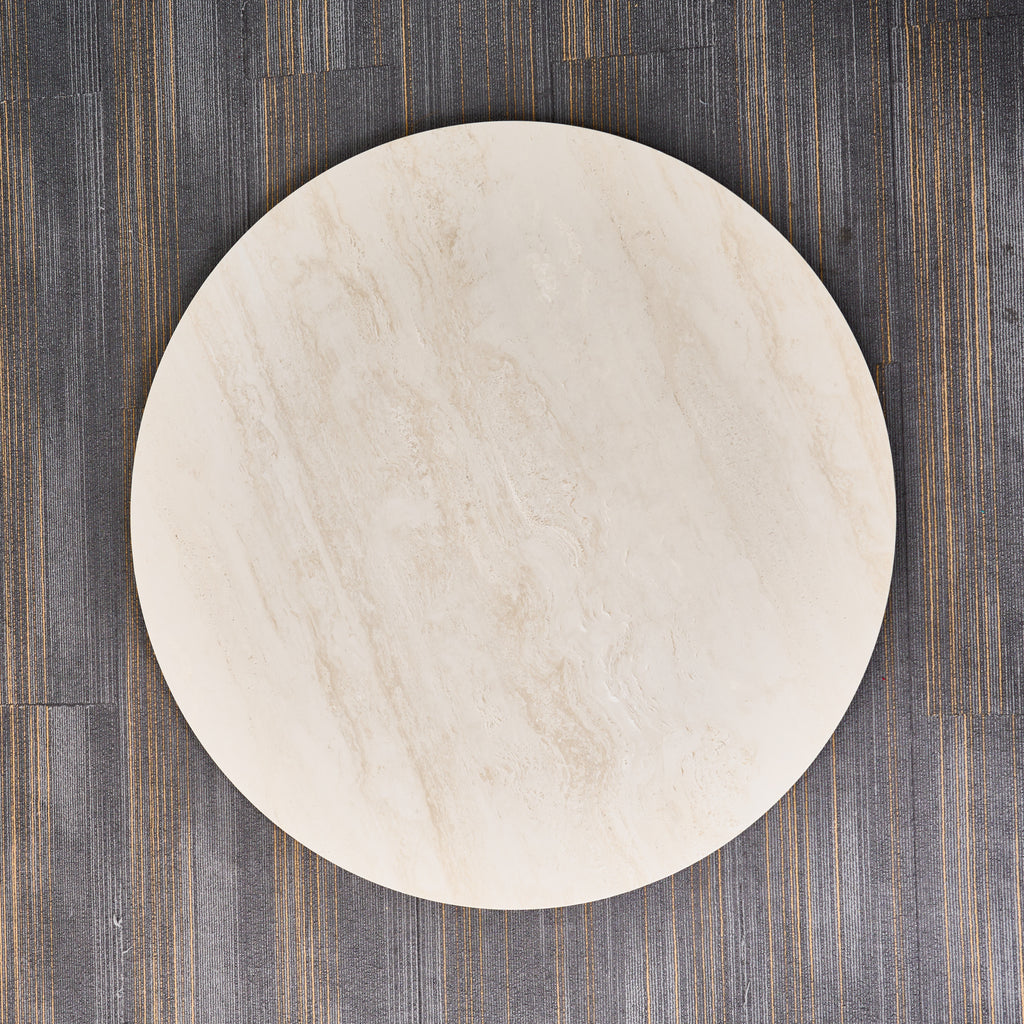 Centria Dark Walnut Solid Wood Pedestal Round Dining Table with Travertine Top - image 4