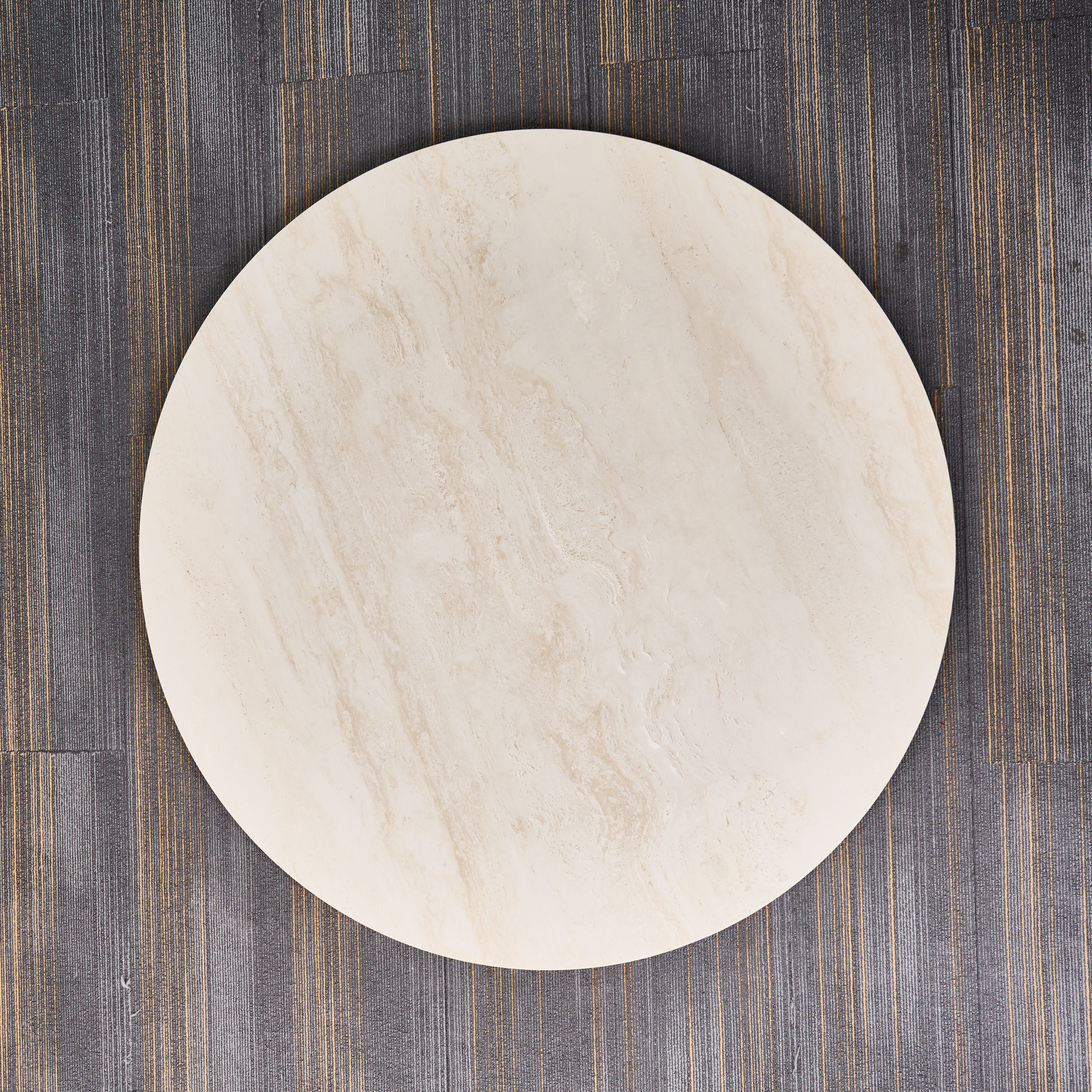 Centria Dark Walnut Solid Wood Pedestal Round Dining Table with Travertine Top - image 4