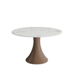 Aurelia Dark Walnut Solid Wood Pedestal Round Dining Table with Snow White Stone Top - image 1