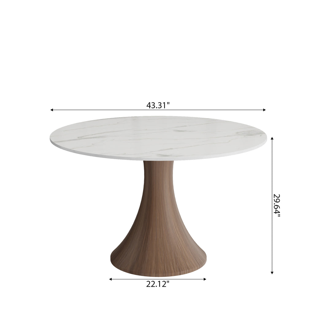 Aurelia Dark Walnut Solid Wood Pedestal Round Dining Table with Snow White Stone Top - image 7