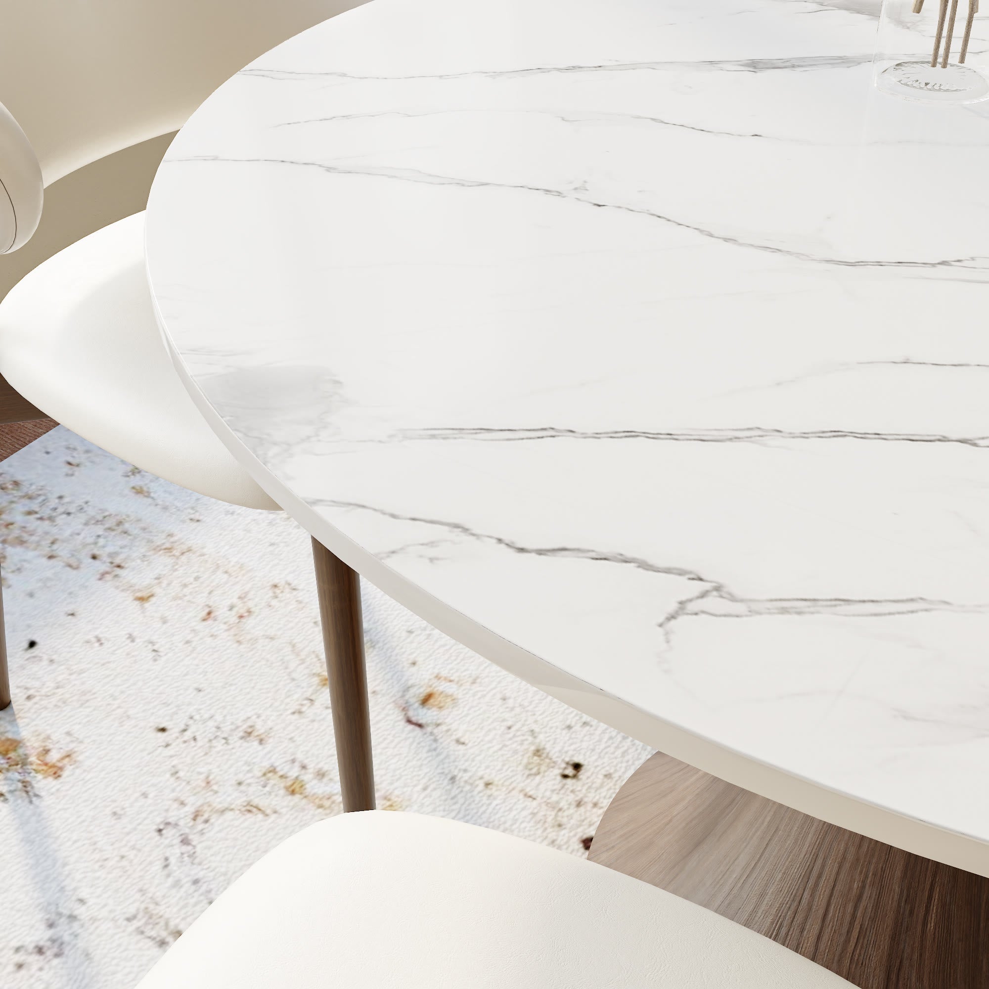 Aurelia Dark Walnut Solid Wood Pedestal Round Dining Table with Snow White Stone Top - image 2