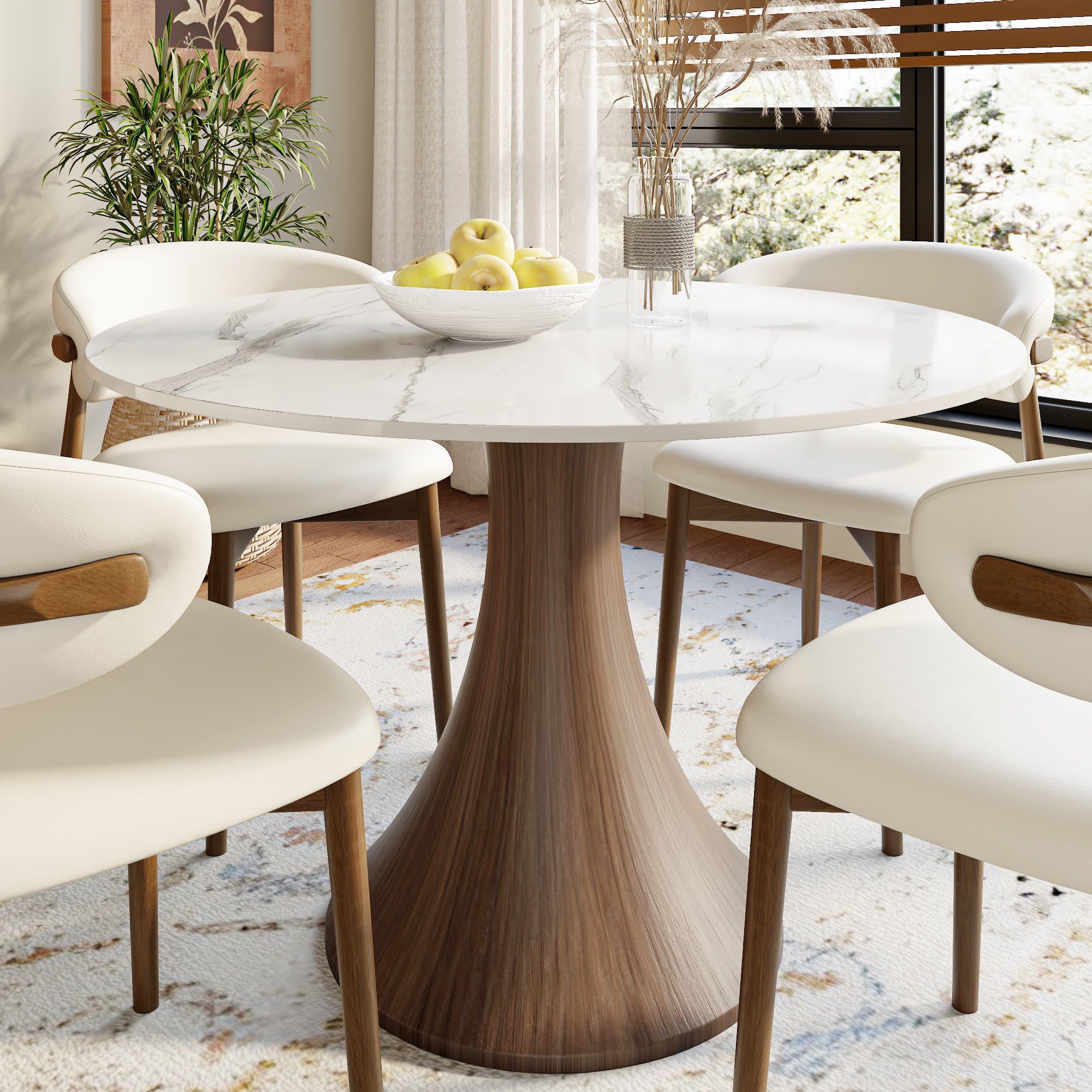 Aurelia Dark Walnut Solid Wood Pedestal Round Dining Table with Snow White Stone Top - 43.31'' W X 43.31'' D X 29.53'' H - image 0