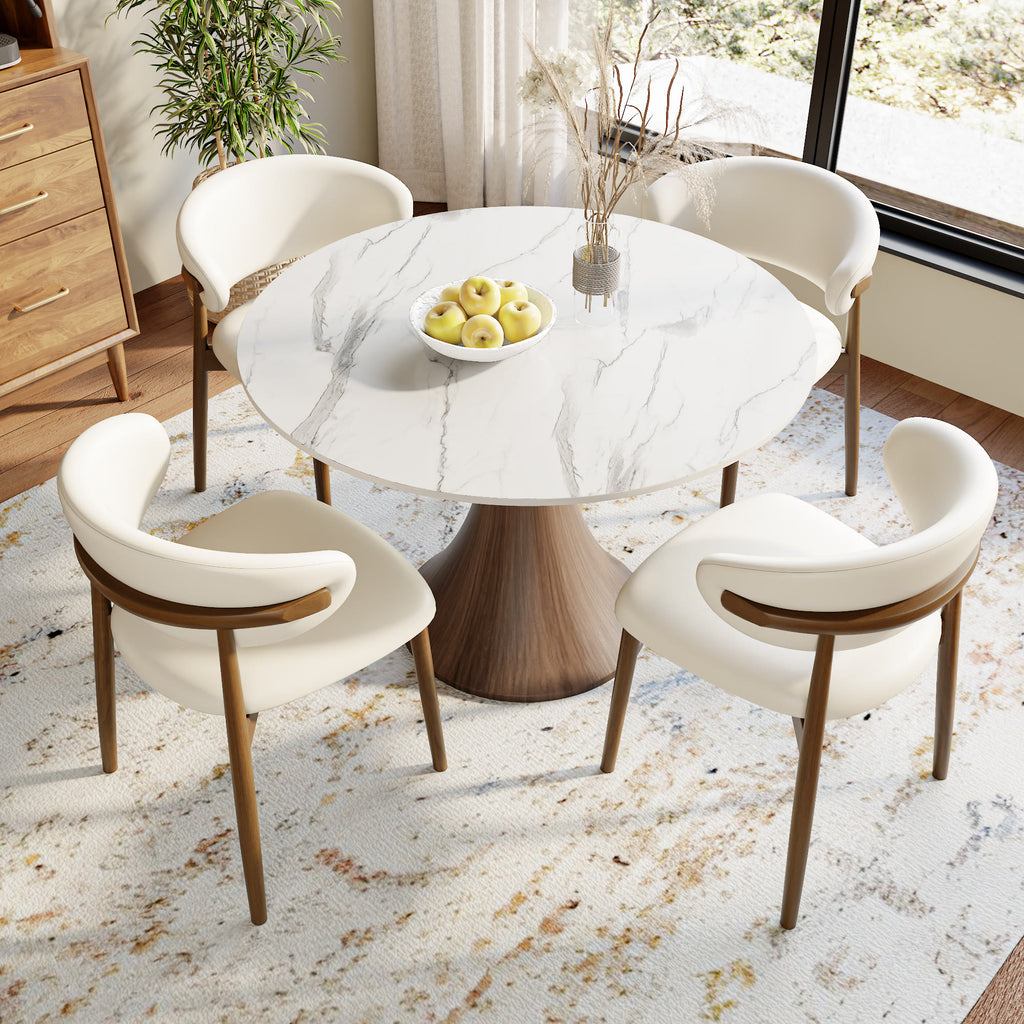 Aurelia Dark Walnut Solid Wood Pedestal Round Dining Table with Snow White Stone Top - image 5