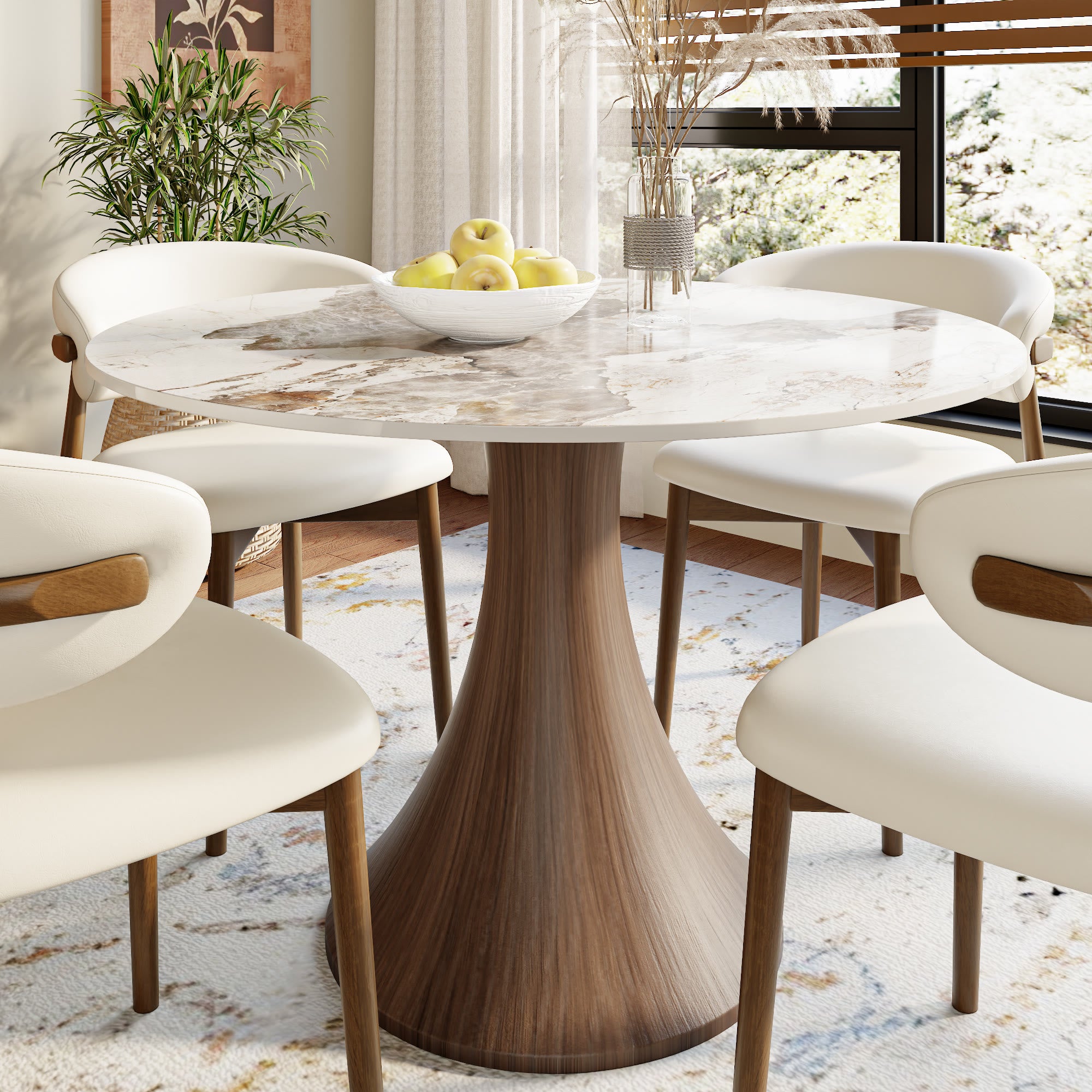Aurelia Dark Walnut Solid Wood Pedestal Round Dining Table with Pandora Stone Top - 43.31'' W X 43.31'' D X 29.53'' H - image 0