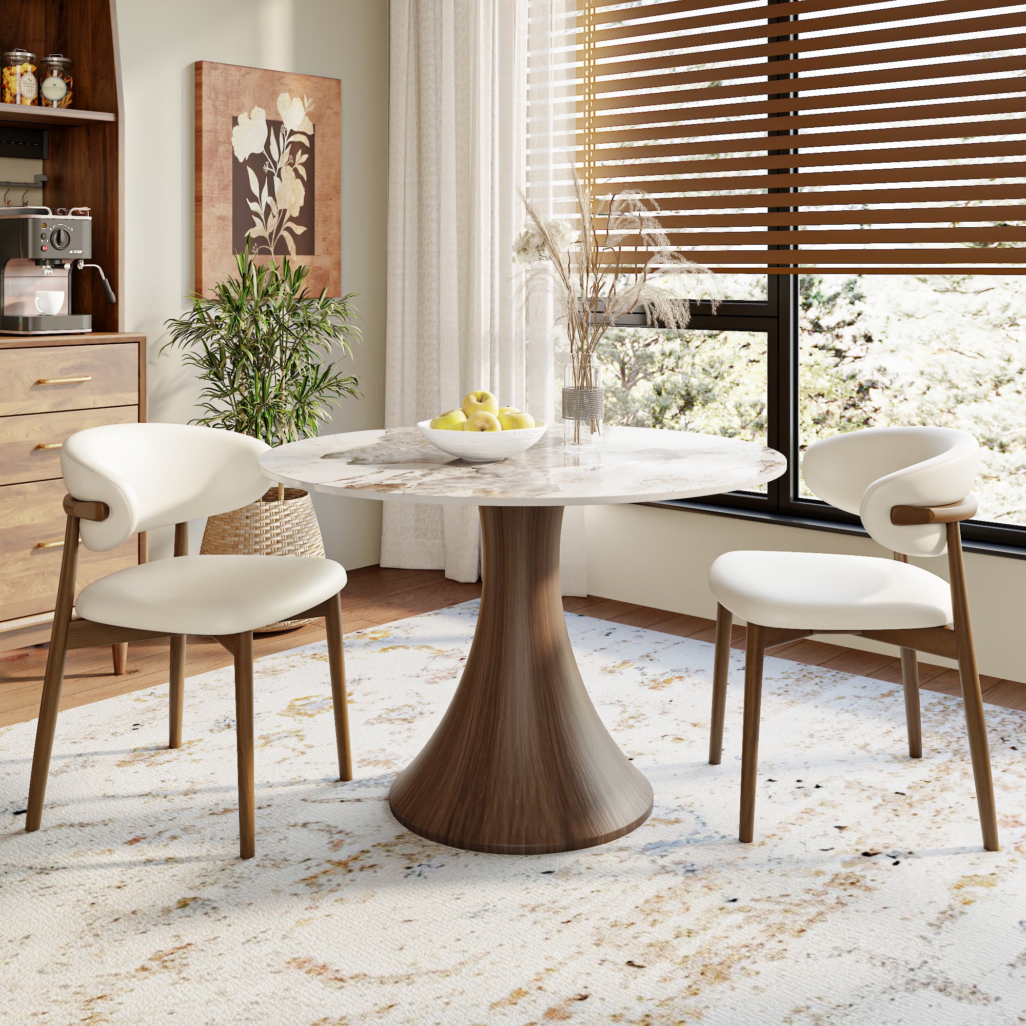 Aurelia Dark Walnut Solid Wood Pedestal Round Dining Table with Pandora Stone Top - image 3