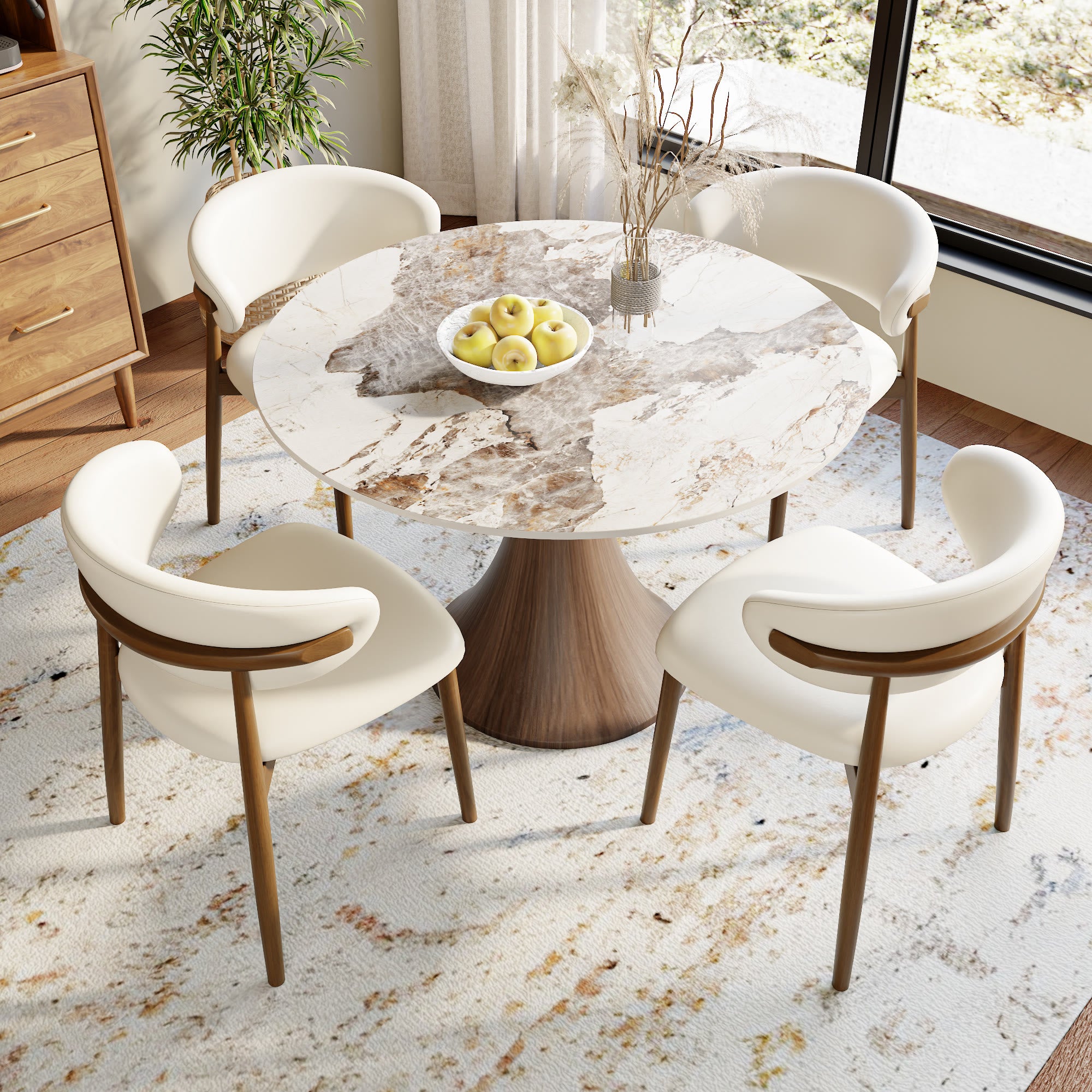 Aurelia Dark Walnut Solid Wood Pedestal Round Dining Table with Pandora Stone Top - image 5