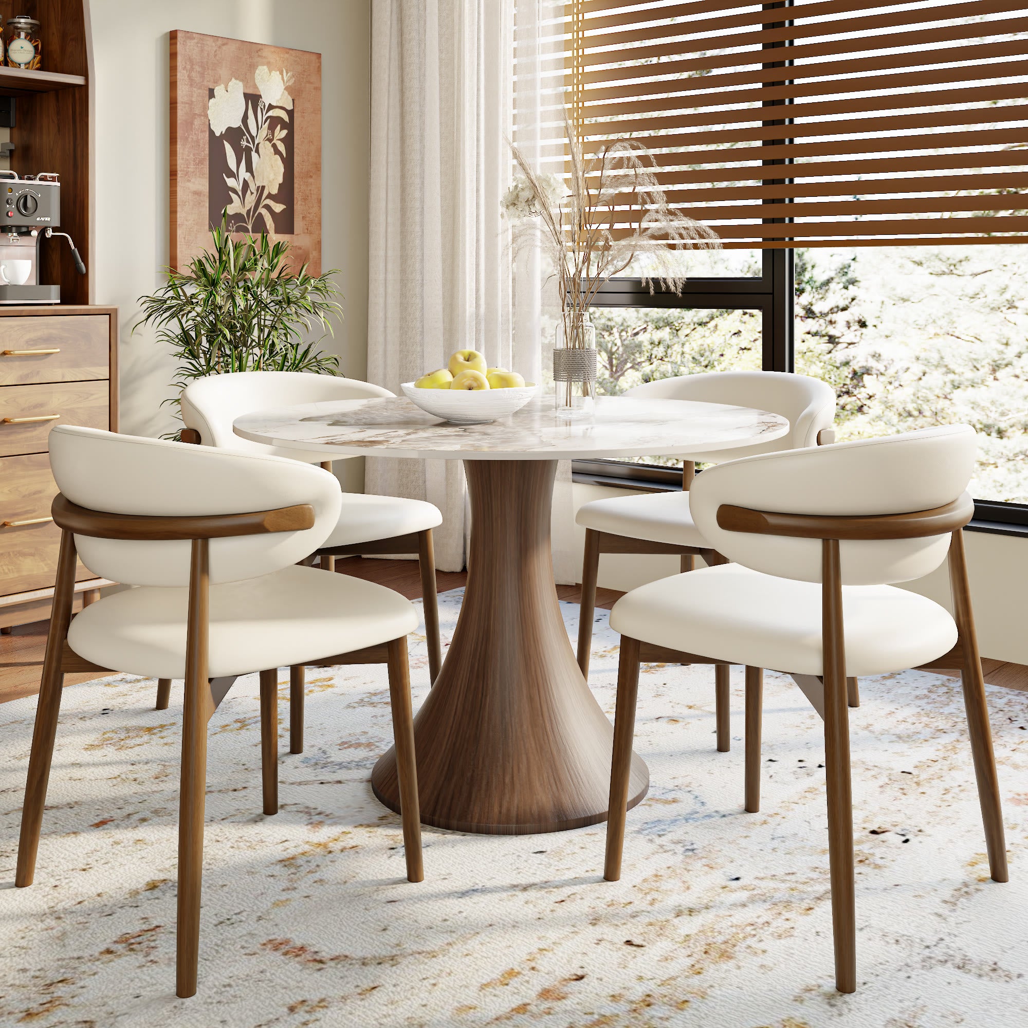 Aurelia Dark Walnut Solid Wood Pedestal Round Dining Table with Pandora Stone Top - image 4