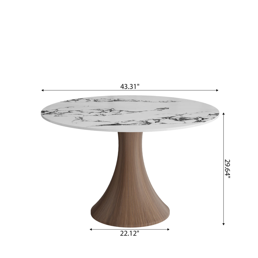 Aurelia Dark Walnut Solid Wood Pedestal Round Dining Table with Ink-Veined Stone Top - image 7