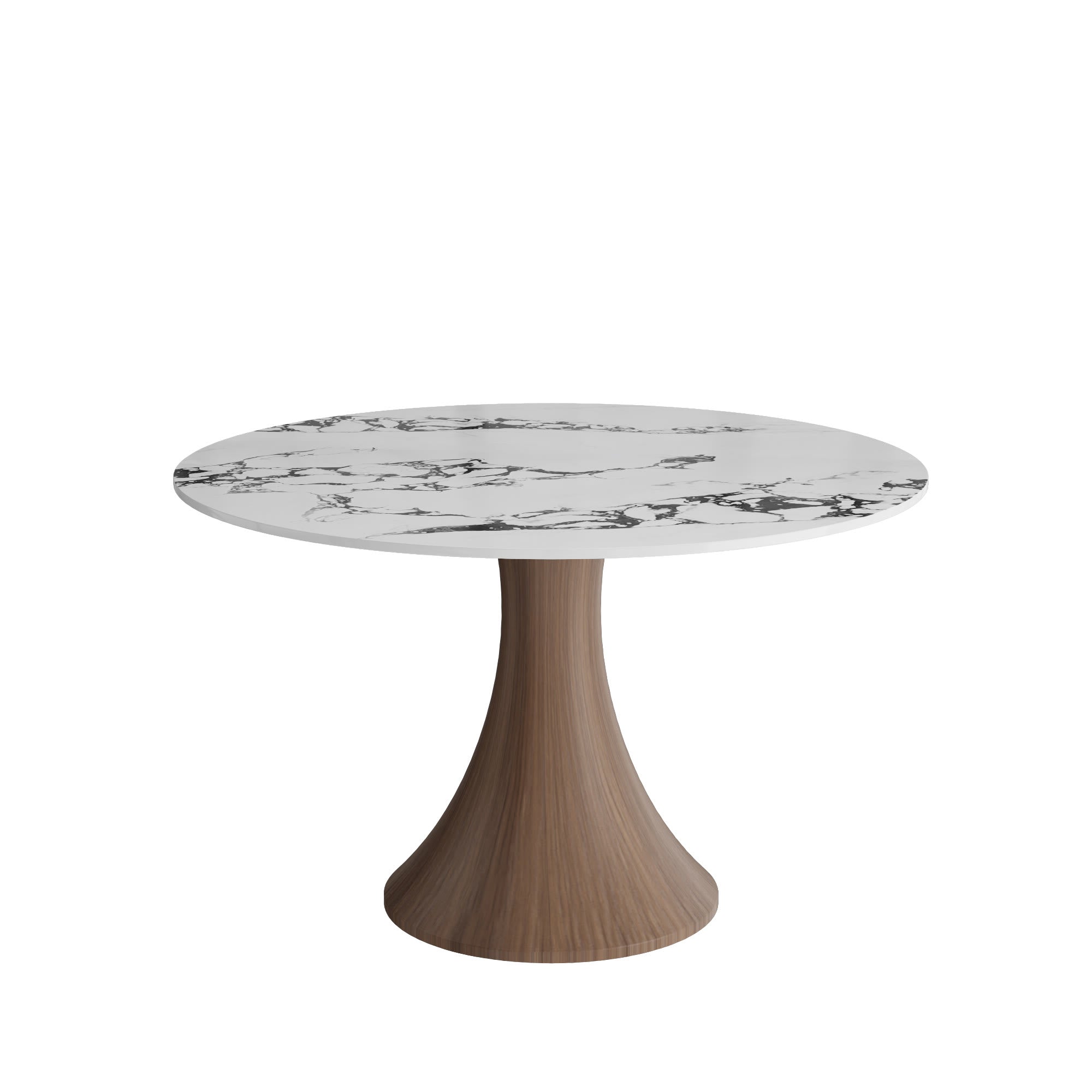Aurelia Dark Walnut Solid Wood Pedestal Round Dining Table with Ink-Veined Stone Top - image 1