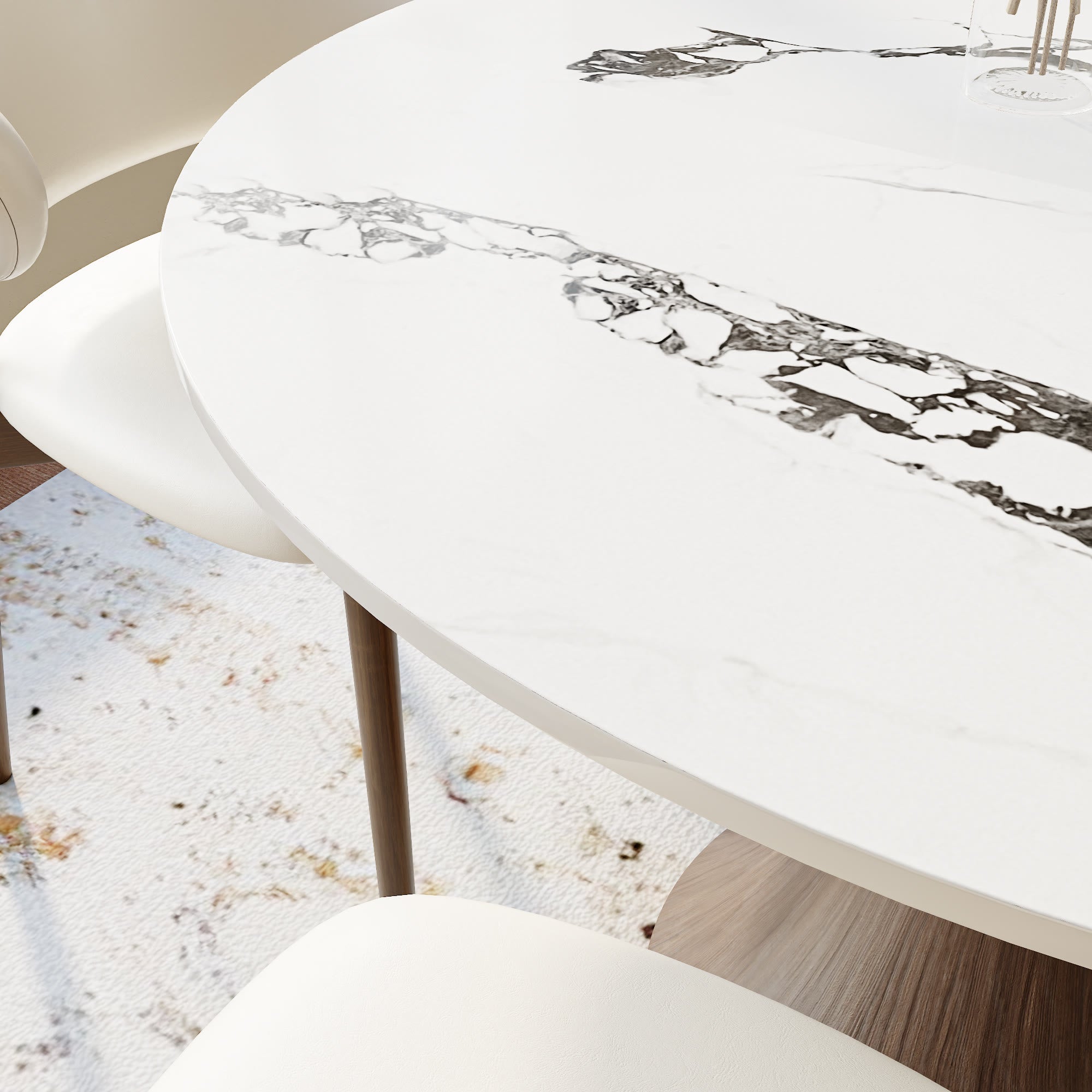 Aurelia Dark Walnut Solid Wood Pedestal Round Dining Table with Ink-Veined Stone Top - image 2