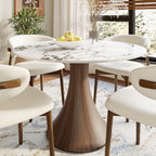 Aurelia Dark Walnut Solid Wood Pedestal Round Dining Table with Ink-Veined Stone Top - 43.31'' W X 43.31'' D X 29.53'' H - image 0