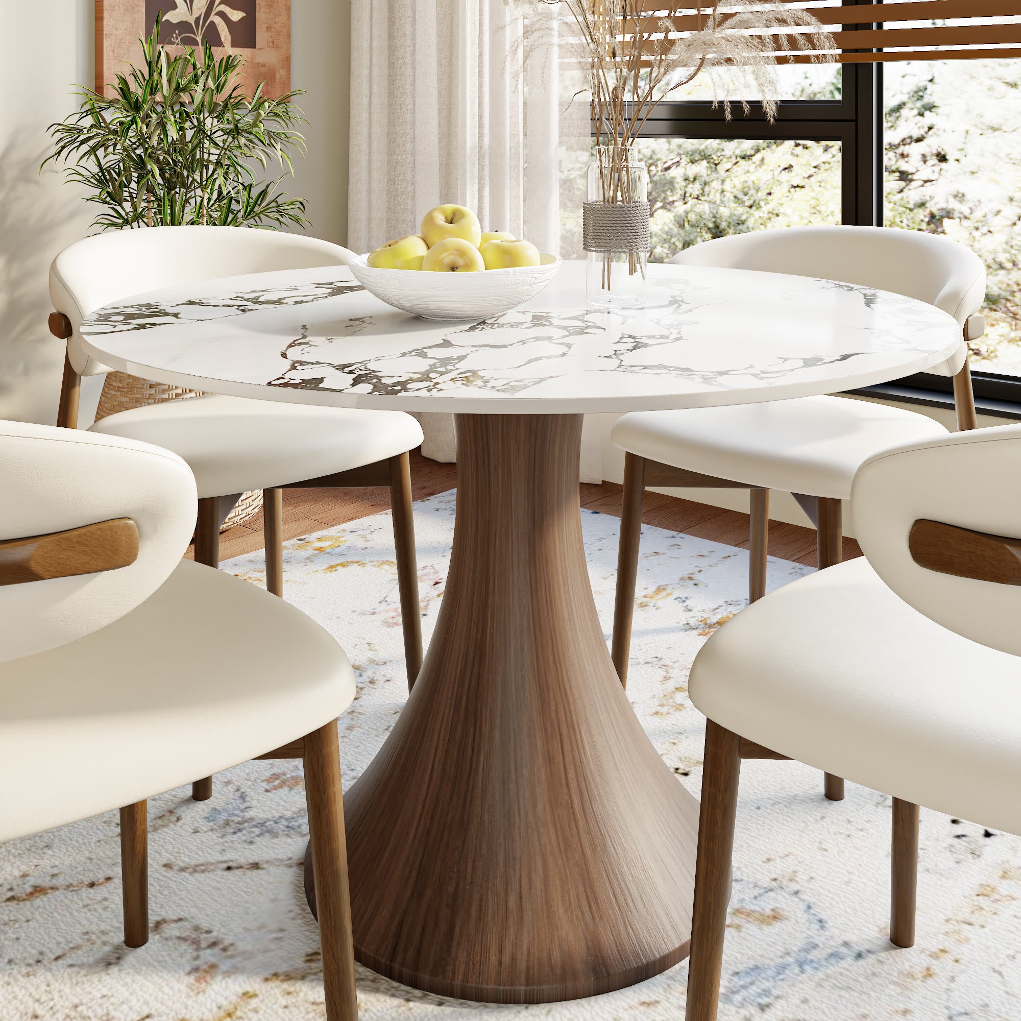Aurelia Dark Walnut Solid Wood Pedestal Round Dining Table with Ink-Veined Stone Top - 43.31'' W X 43.31'' D X 29.53'' H - image 0