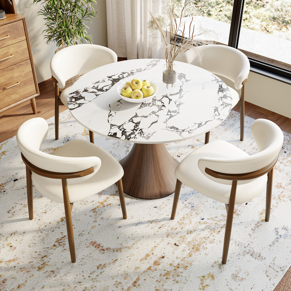 Aurelia Dark Walnut Solid Wood Pedestal Round Dining Table with Ink-Veined Stone Top - image 5