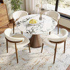 Aurelia Dark Walnut Solid Wood Pedestal Round Dining Table with Ink-Veined Stone Top - image 5