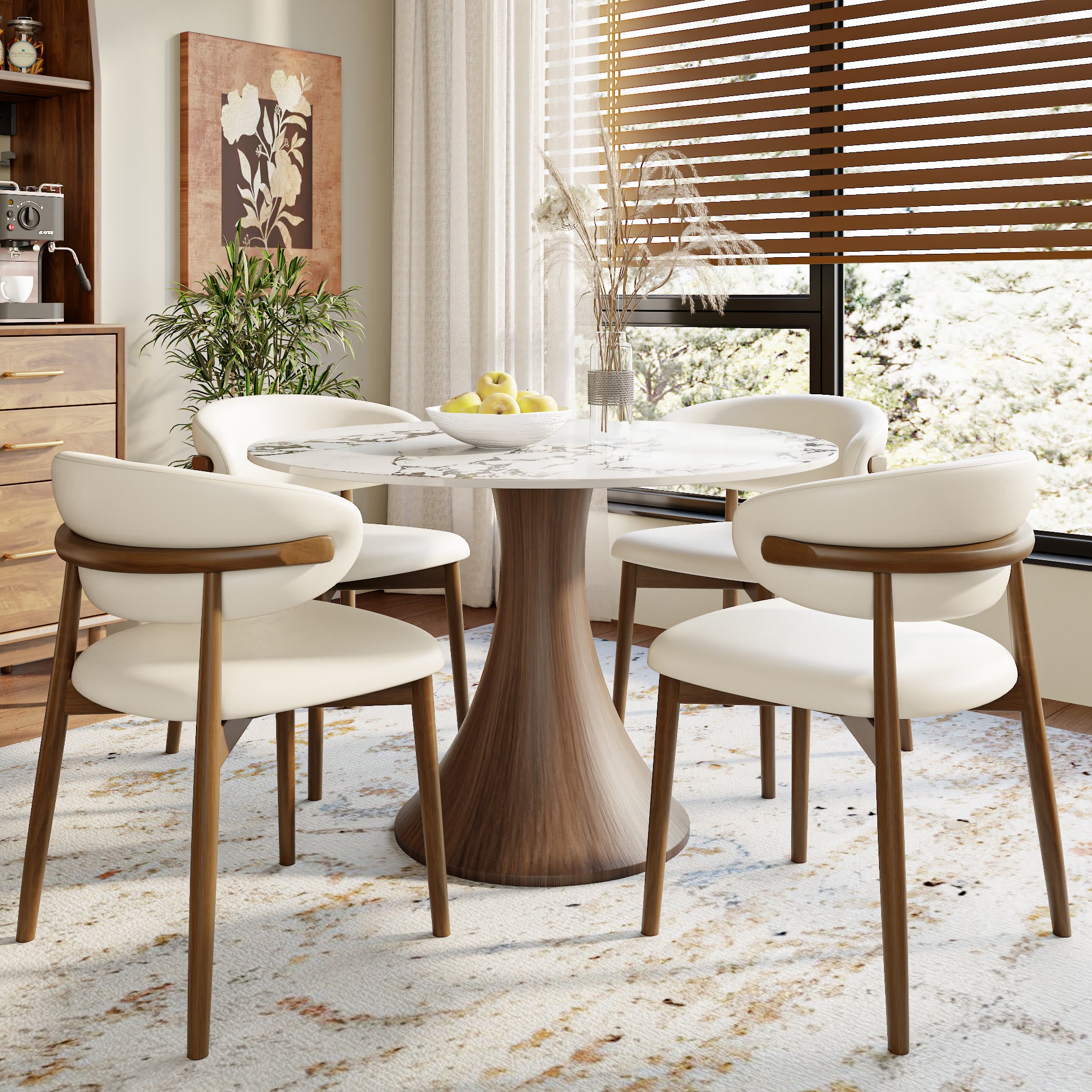 Aurelia Dark Walnut Solid Wood Pedestal Round Dining Table with Ink-Veined Stone Top - image 4