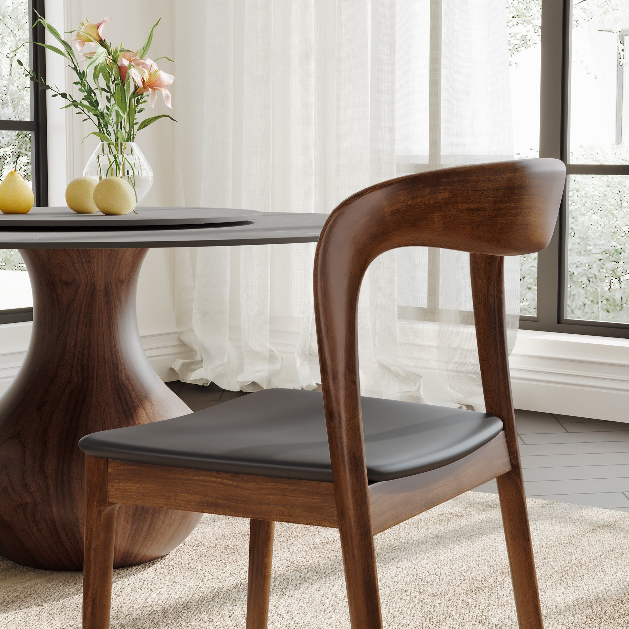 Upholstered Side Chair Black Leather Backrest Armless Dining Chairs - image 4