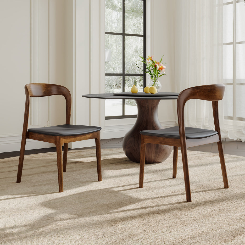 Upholstered Side Chair Black Leather Backrest Armless Dining Chairs - 6x Chairs - image 0