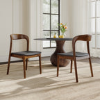 Upholstered Side Chair Black Leather Backrest Armless Dining Chairs - 6x Chairs - image 0