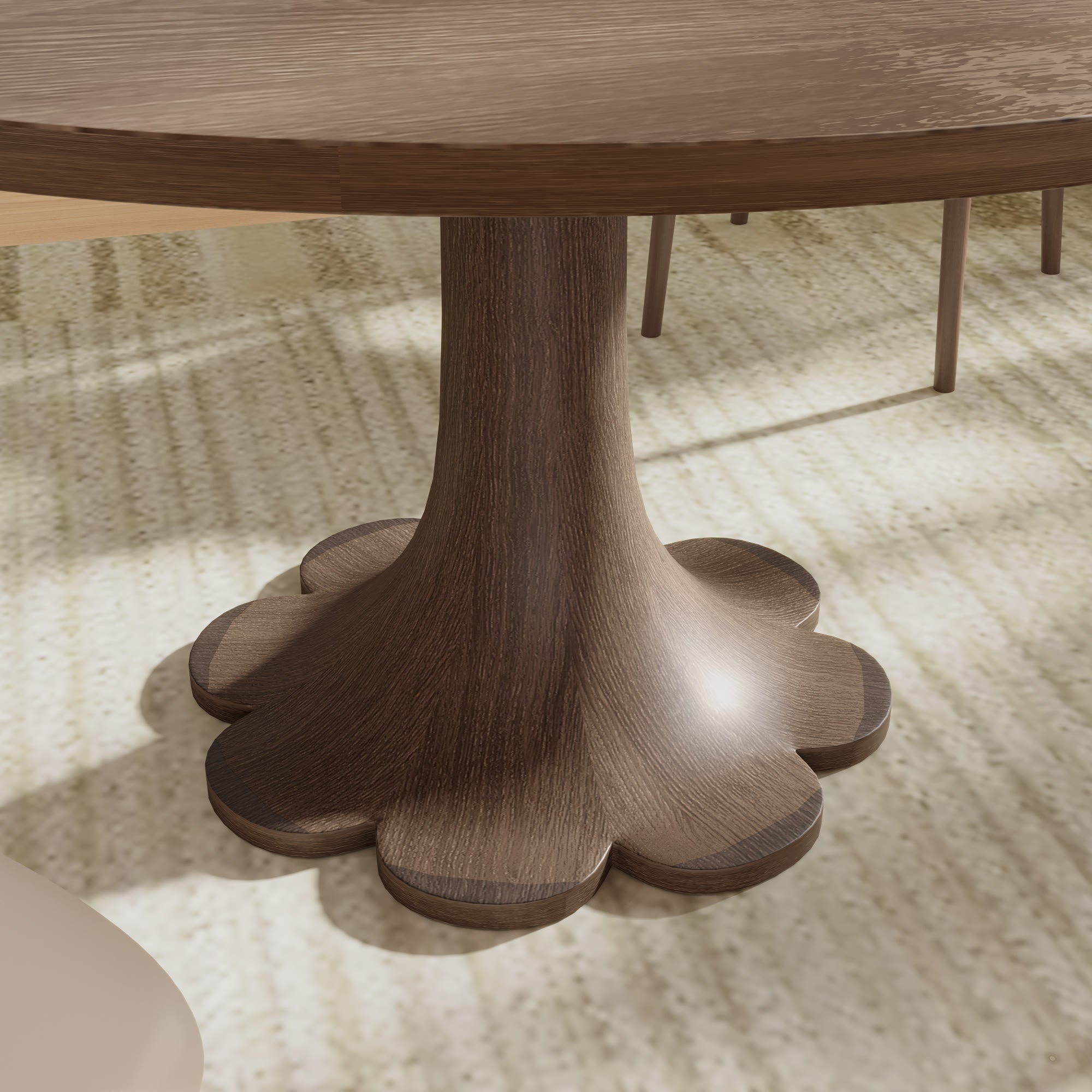 Dark Walnut-colored Floral-shape Dining Table For 4-8 Seats - image 3