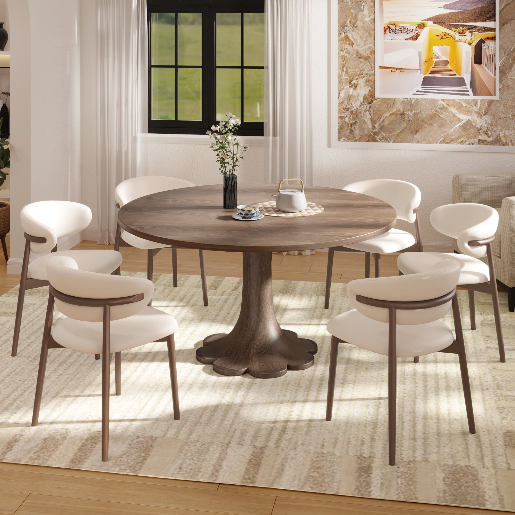 Dark Walnut-colored Floral-shape Dining Table For 4-8 Seats - image 2