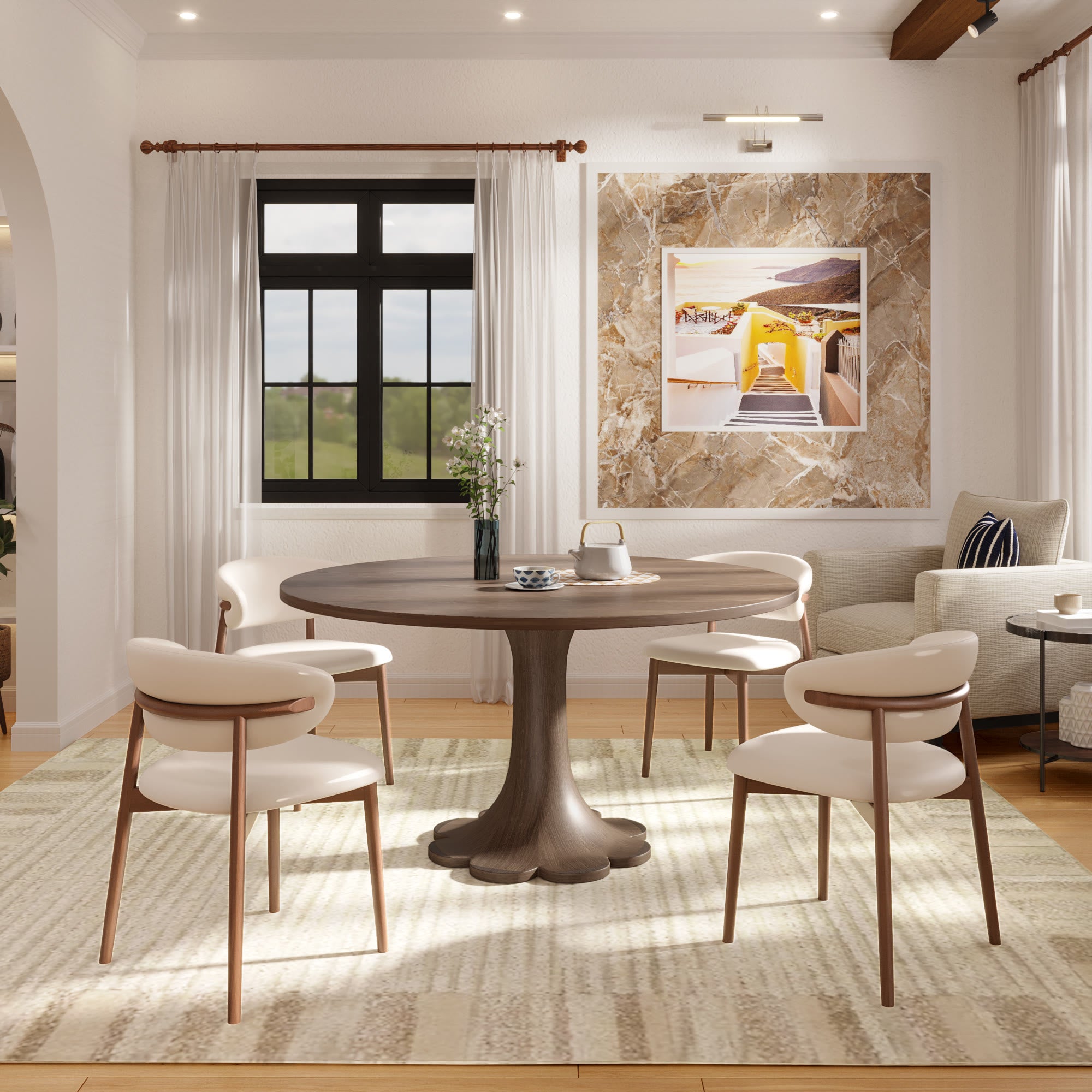 Dark Walnut-colored Floral-shape Dining Table For 4-8 Seats - image 1