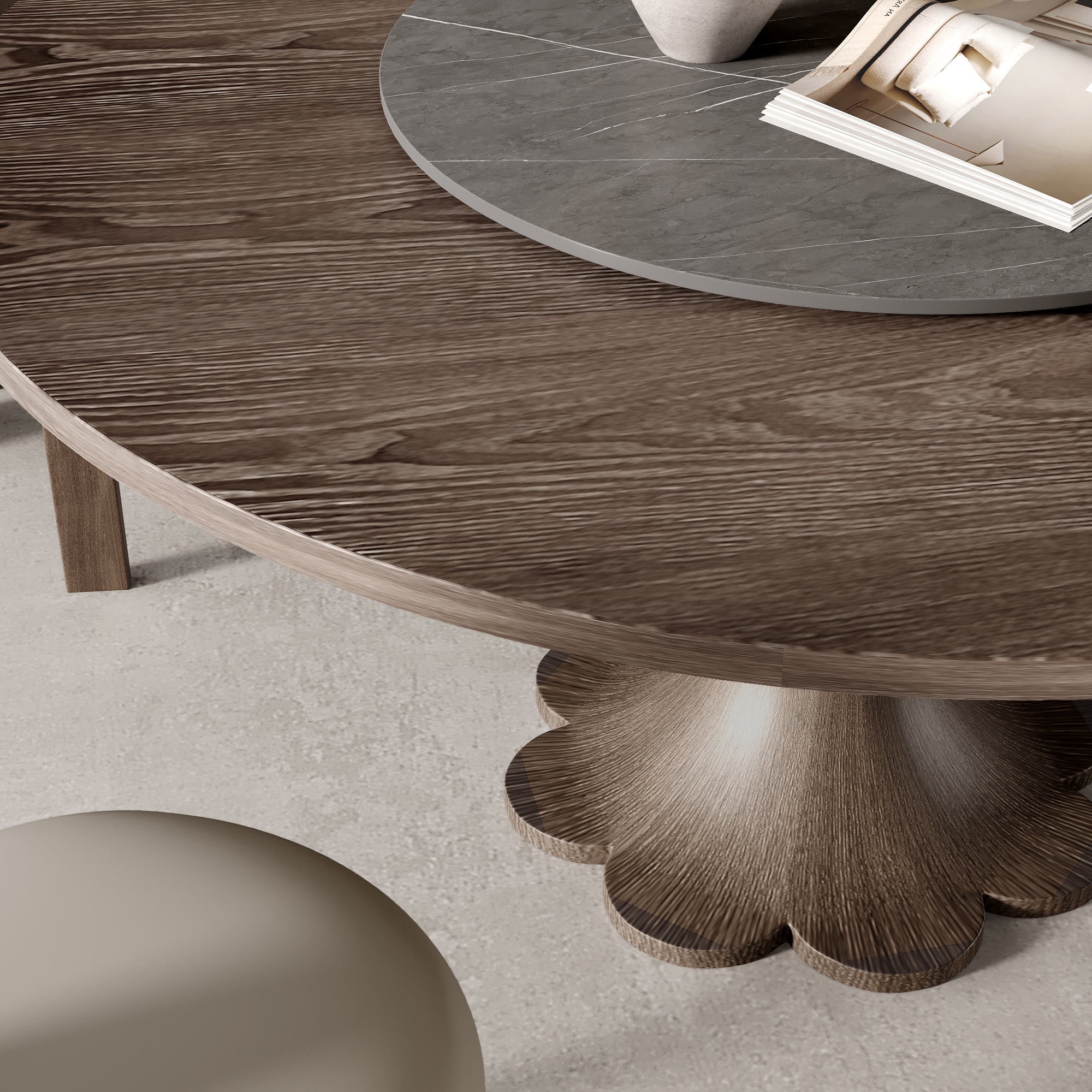 Liora Dark Walnut Solid Wood Pedestal Round Dining Table with Gray Lazy Susan - image 3