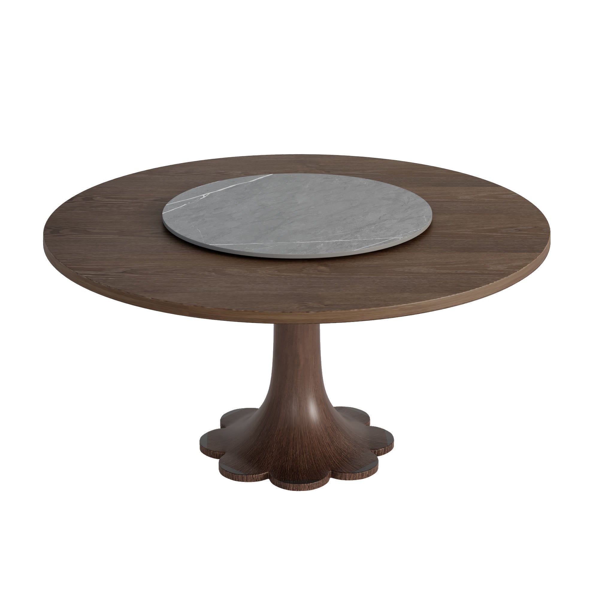 Liora Dark Walnut Solid Wood Pedestal Round Dining Table with Gray Lazy Susan - image 1