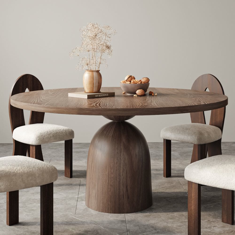 Light Gray Round Dining Table For 4/6/8 Mid Century Modern Dining Tables - Dark Walnut - 59" Table - image 0