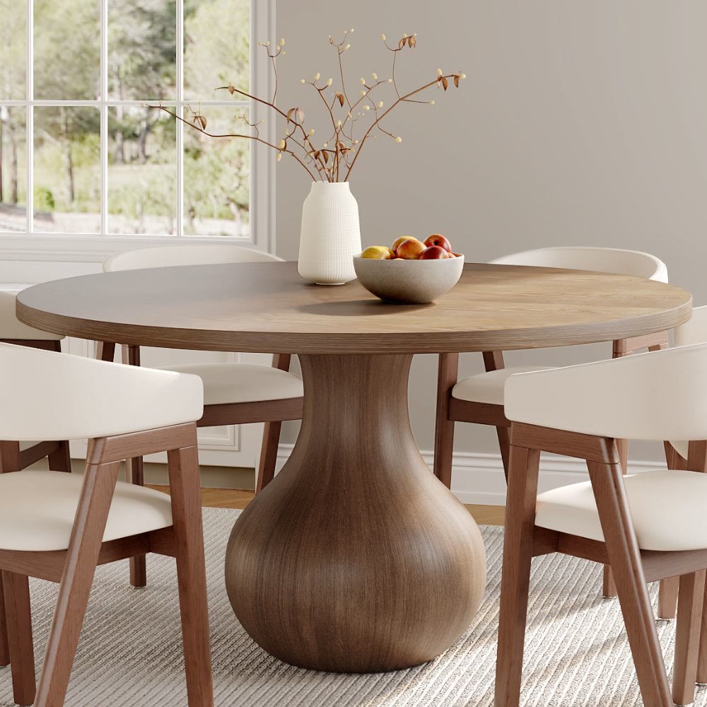 Luxury Gray Mid-Century Space-Saving Round Kitchen Table For 4/6/8 - Dark Walnut - 59" Table - image 0