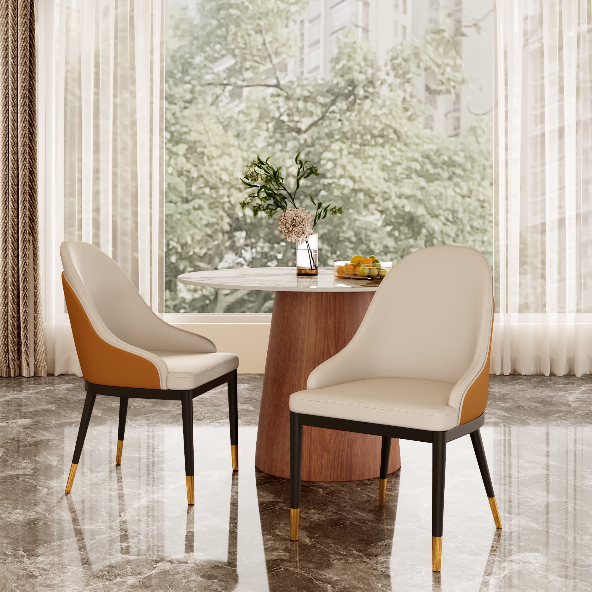 Amber Duo Back Dining Chair – Cream & Sunset Orange - 2x Chairs - image 0