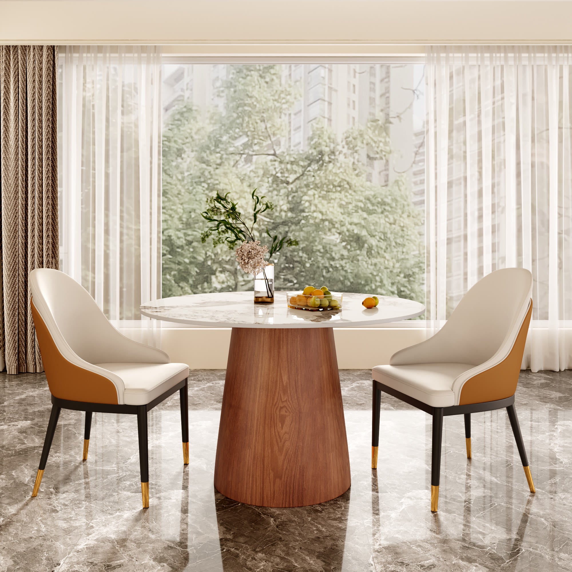 Amber Duo Back Dining Chair – Cream & Sunset Orange - image 4