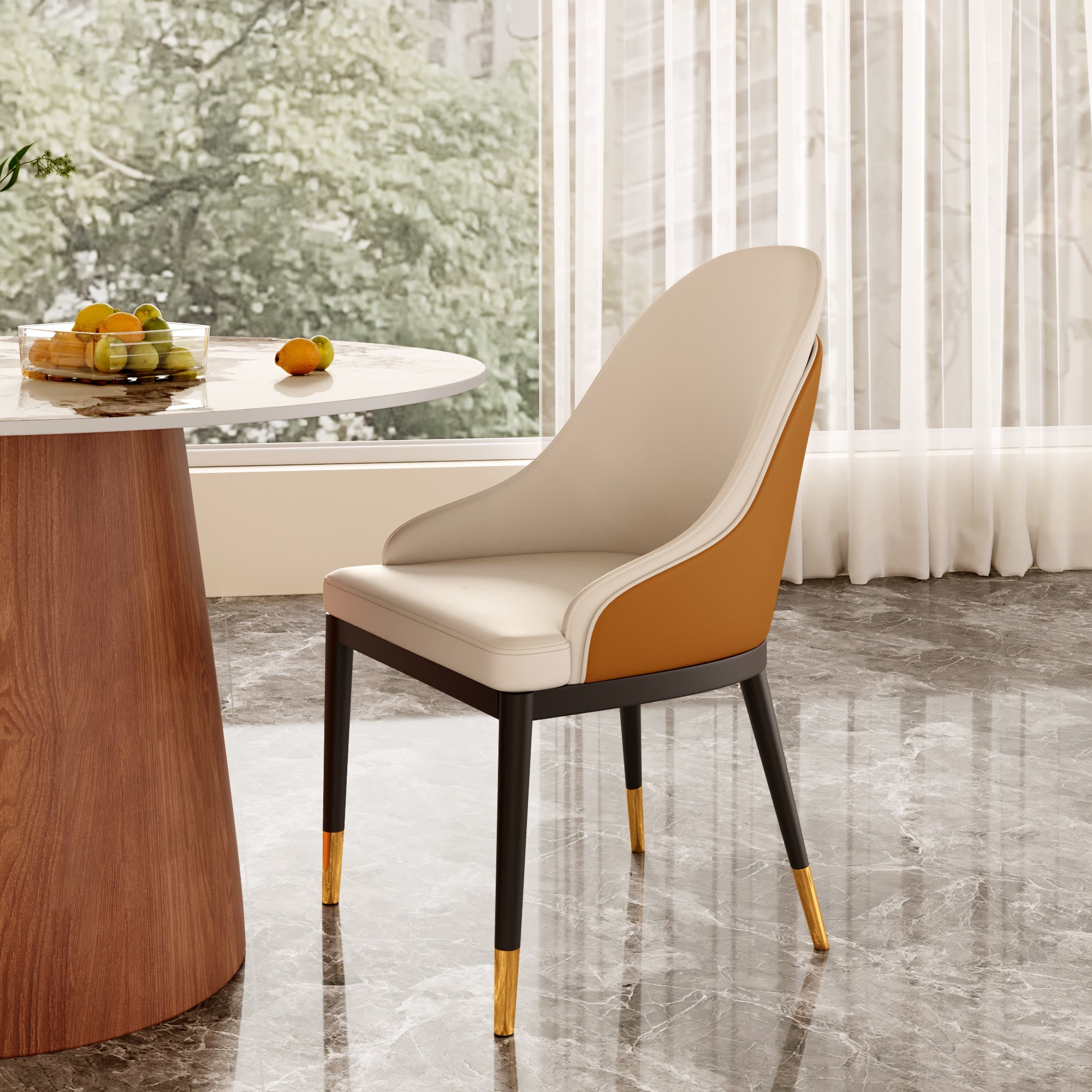 Amber Duo Back Dining Chair – Cream & Sunset Orange - image 3