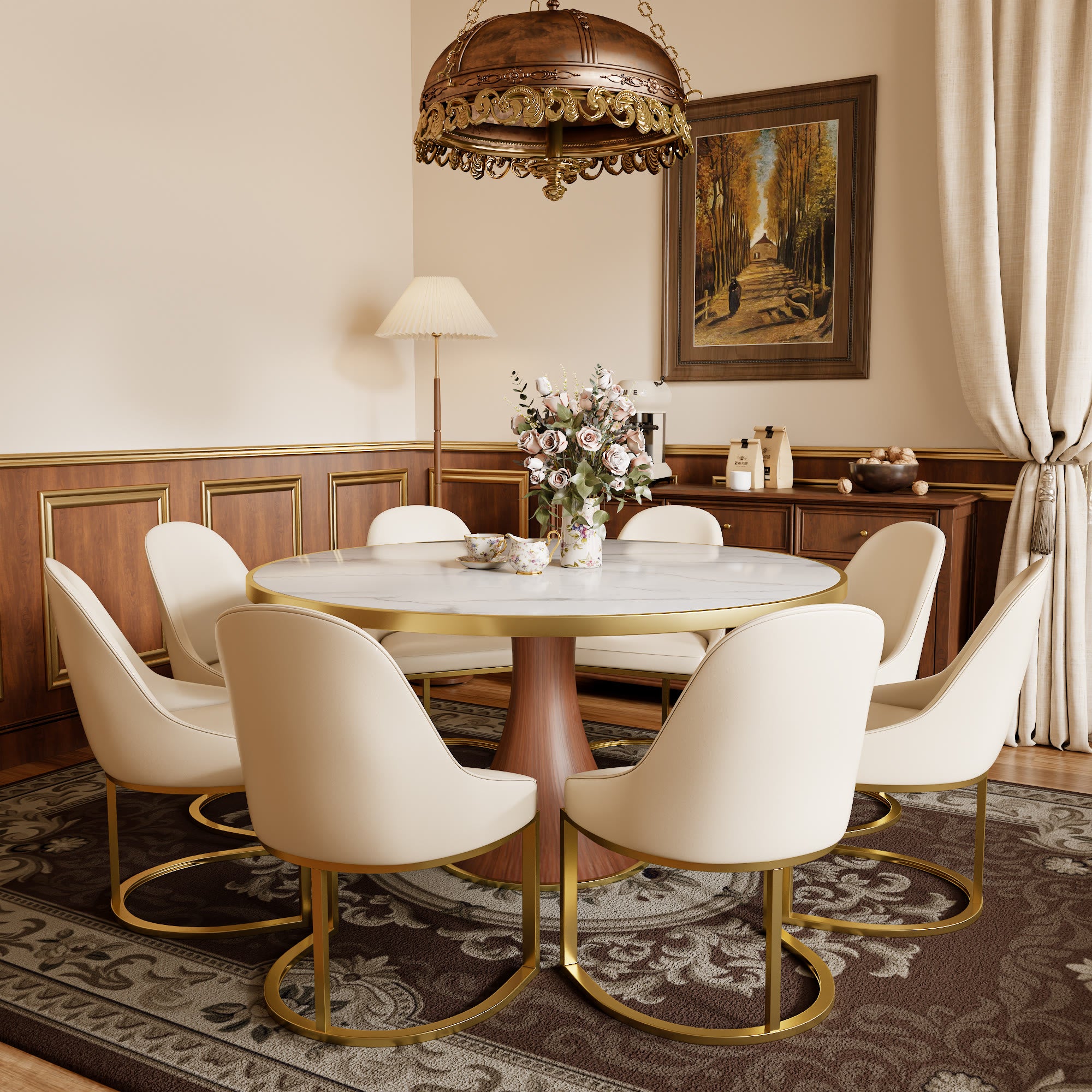 Halo Arc Base Dining Chair – Cream & Gold - image 6