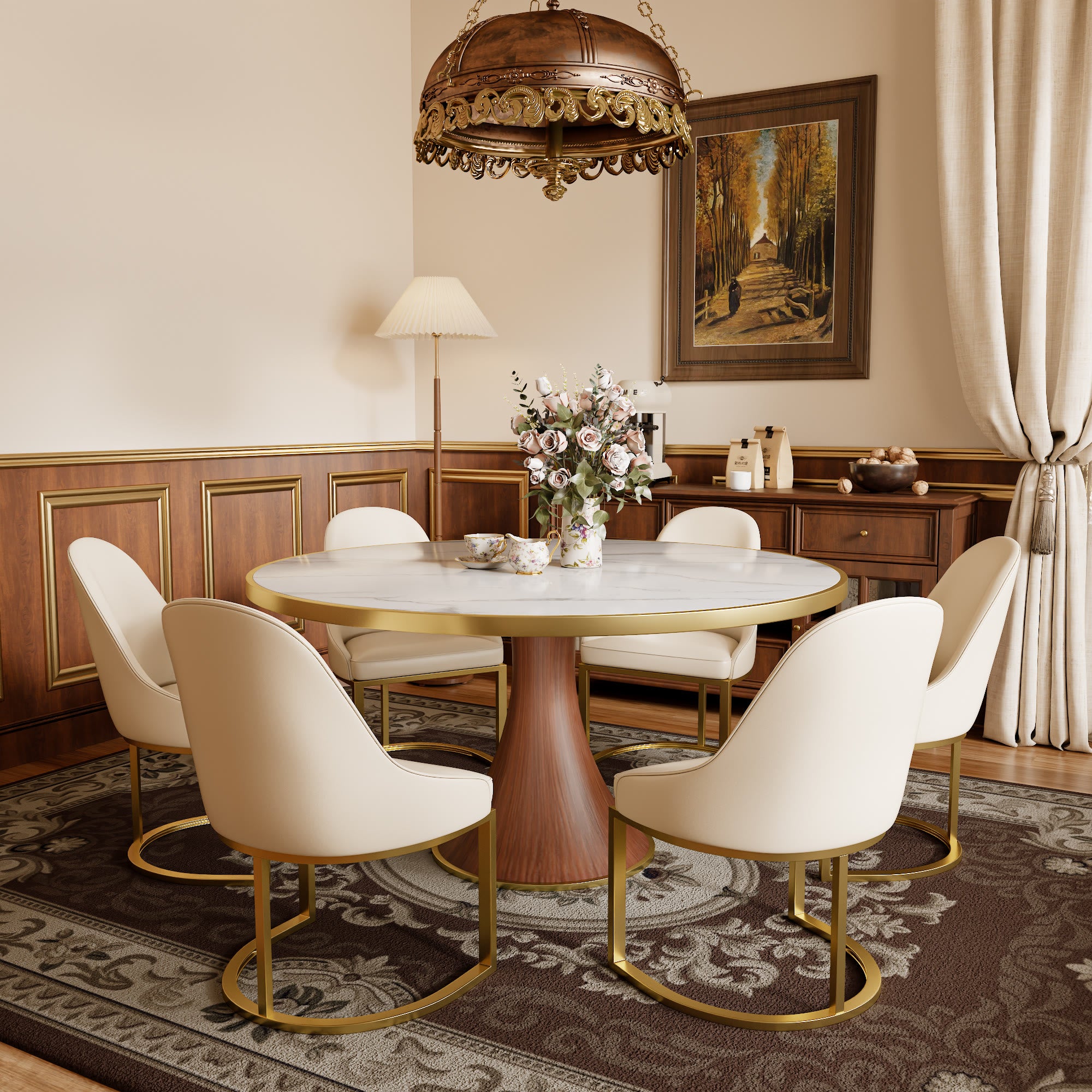 Halo Arc Base Dining Chair – Cream & Gold - image 5