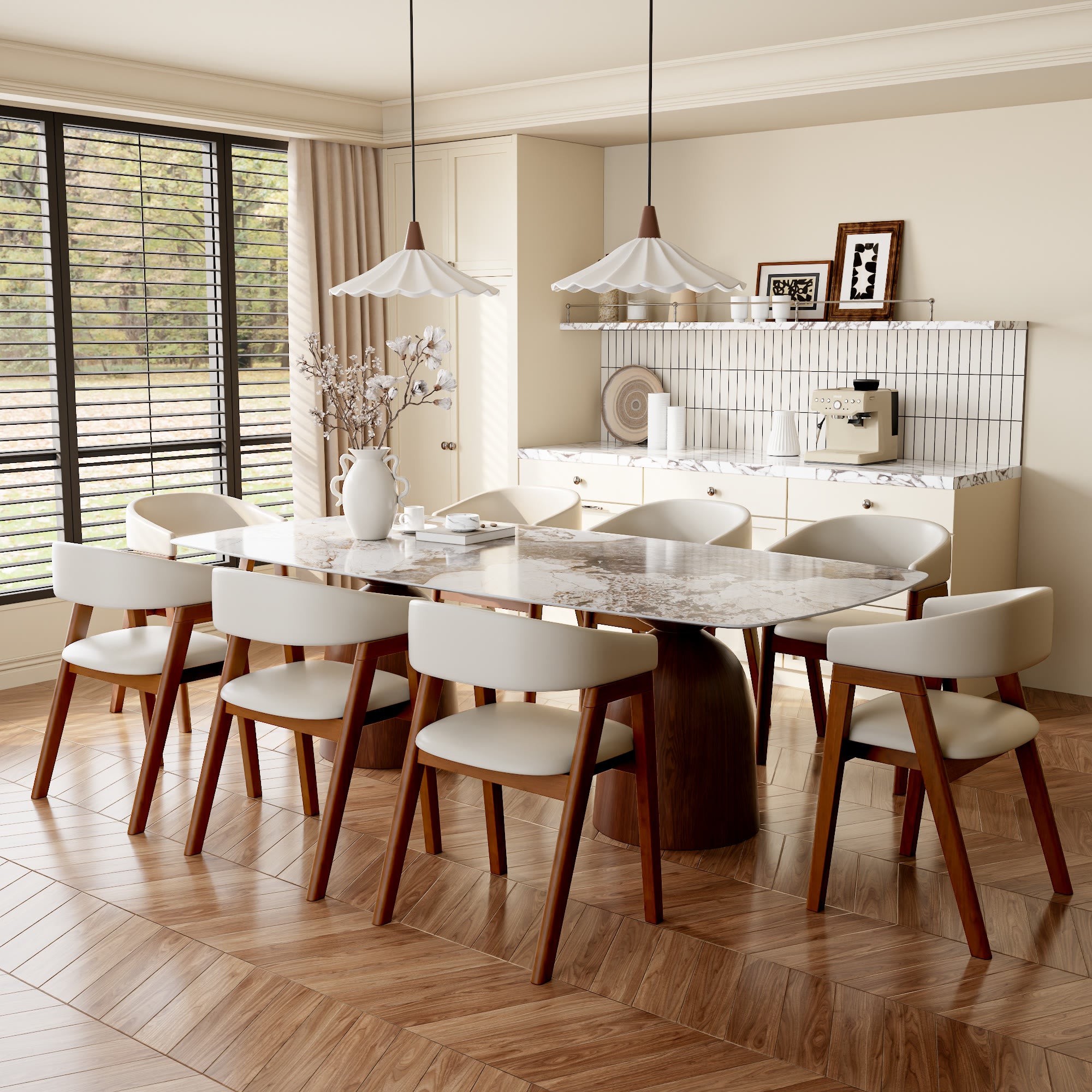 Crescent Wrap Dining Chair – Cream & Walnut - image 6