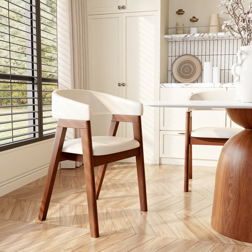 Crescent Wrap Dining Chair – Cream & Walnut - 2x Chairs - image 0